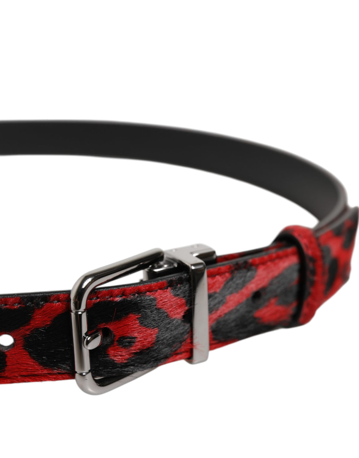 Dolce & Gabbana Schwarz Rot Leopard Silber Metallschnalle Gürtel