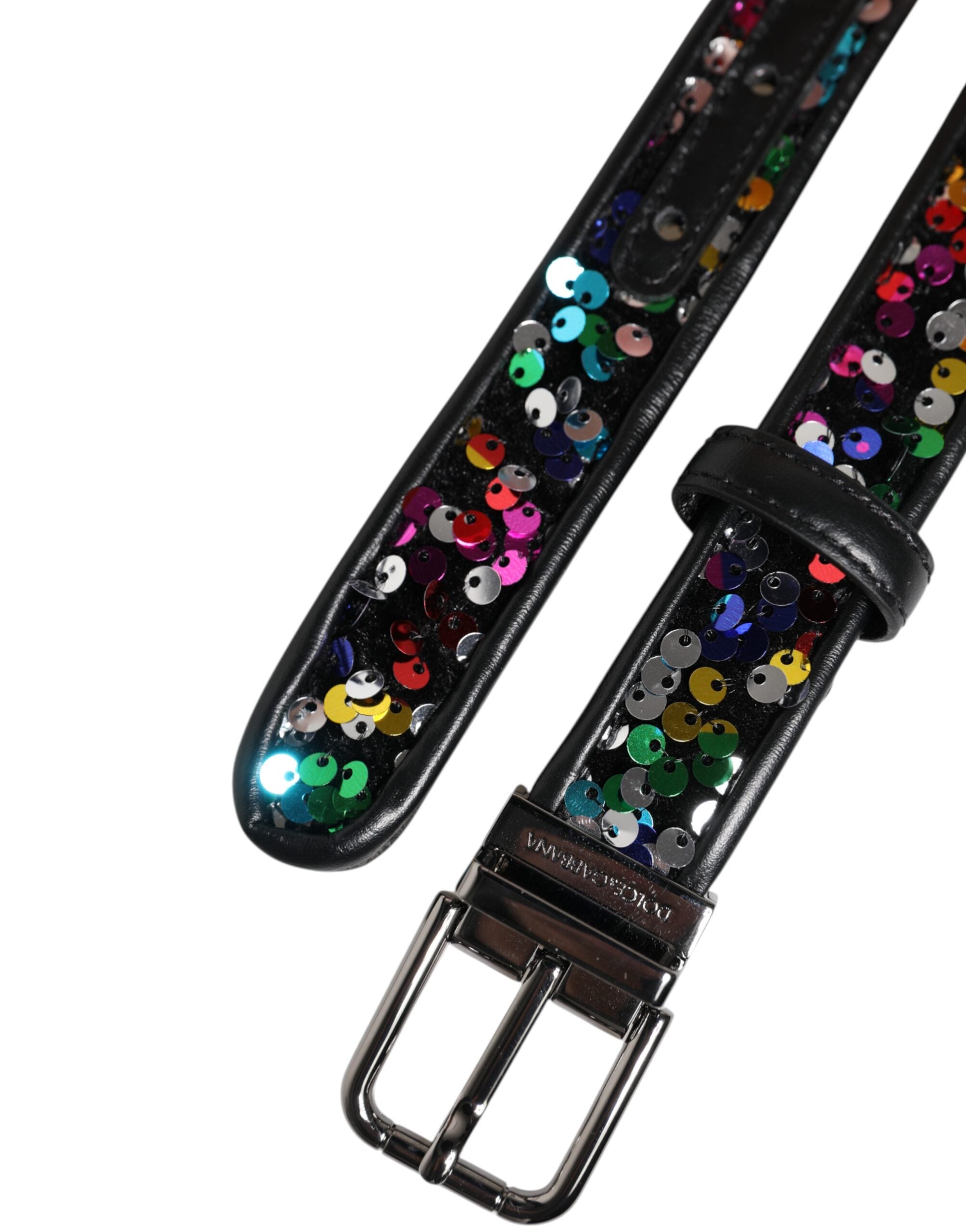 Dolce & Gabbana Schwarzer Gürtel mit Paillettenverzierung und Metallschnalle