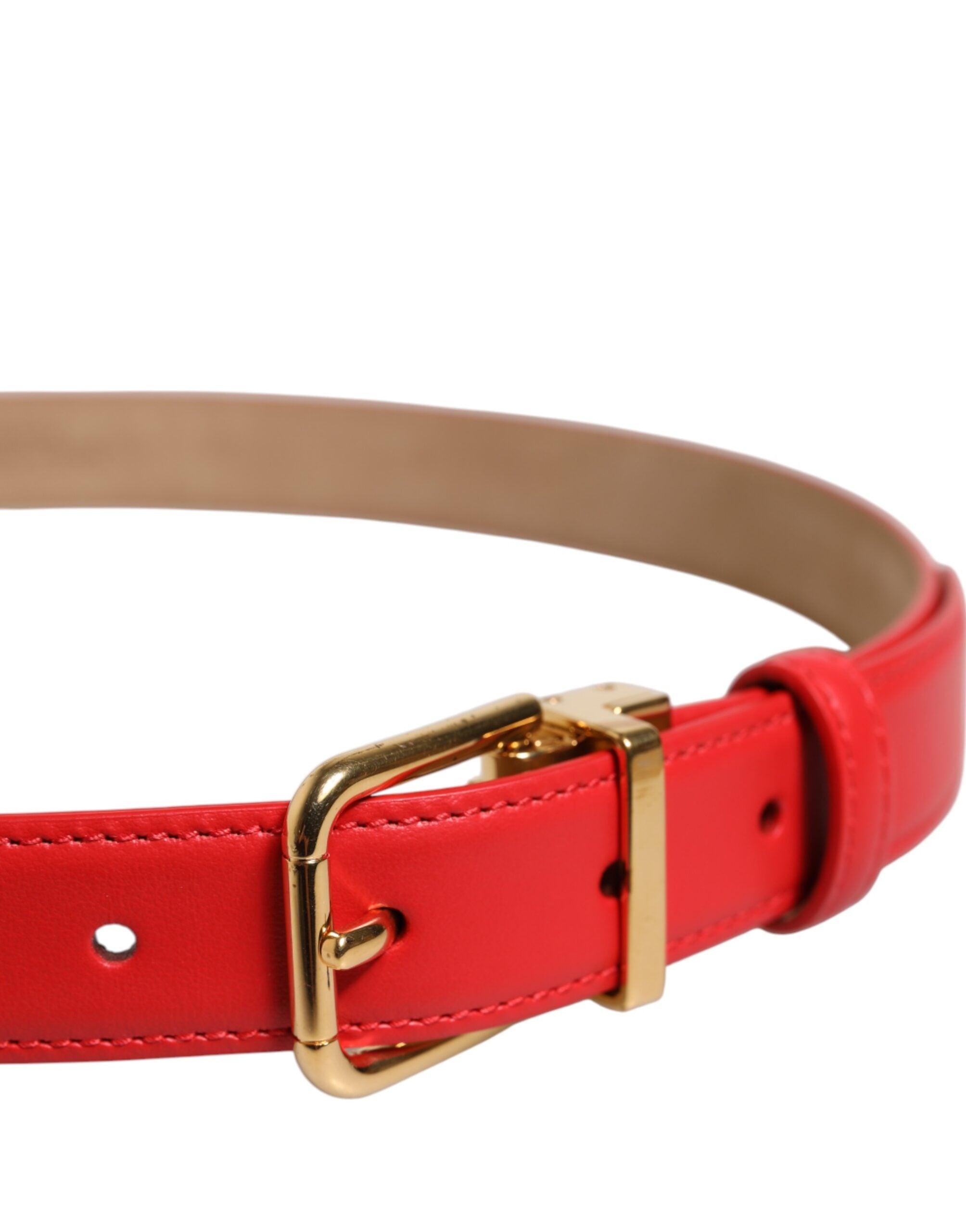 Dolce & Gabbana Roter Ledergürtel mit goldener Metallschnalle Cintura
