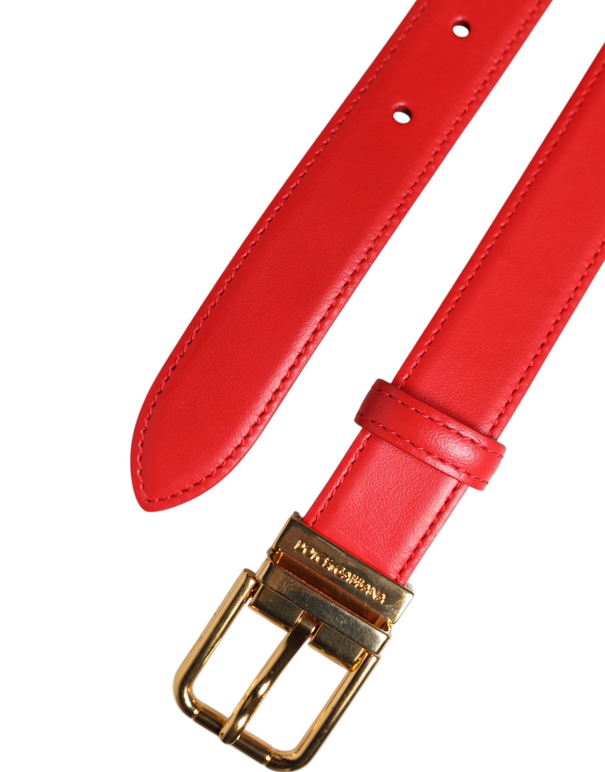 Dolce & Gabbana Roter Ledergürtel mit goldener Metallschnalle Cintura