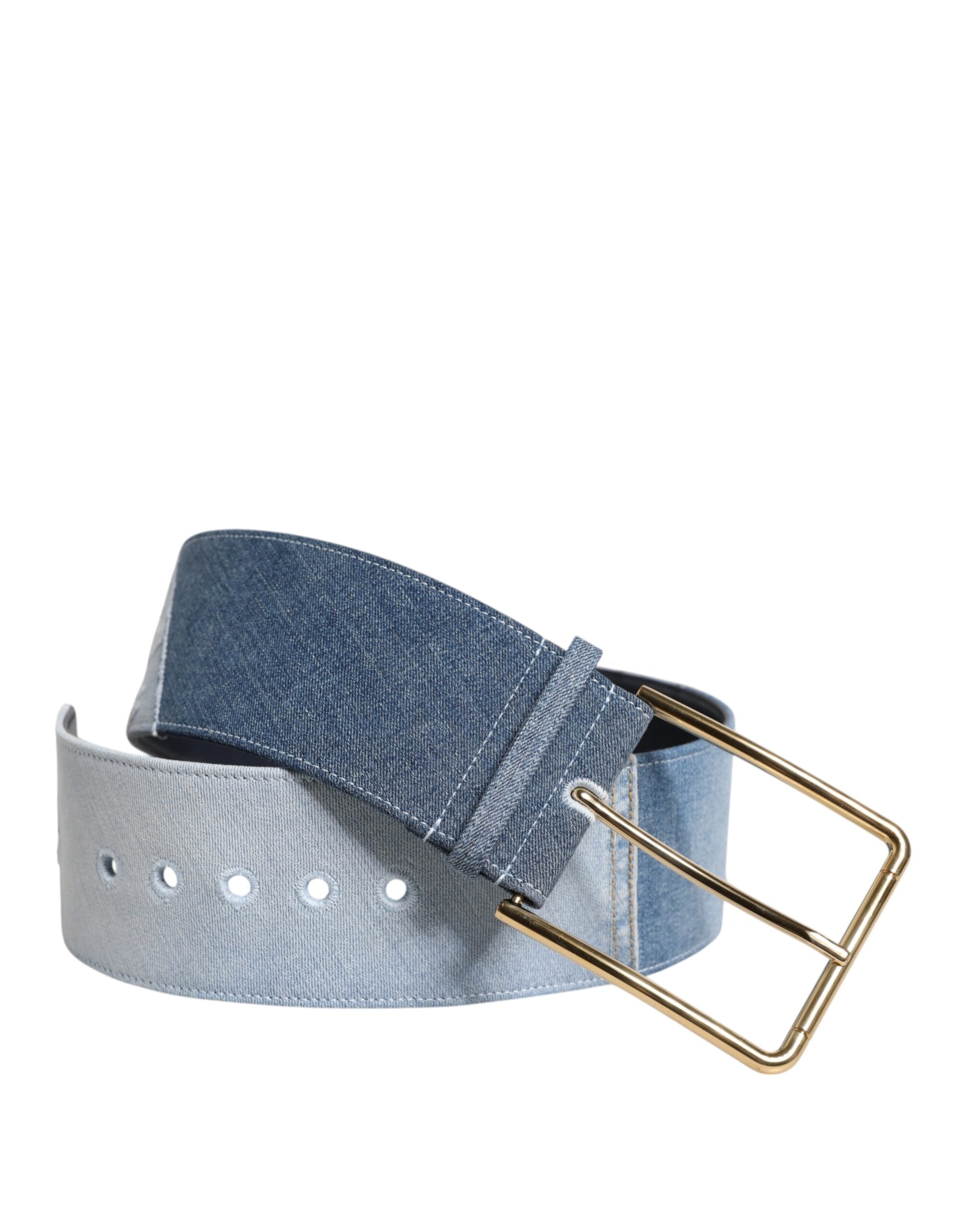 Dolce & Gabbana Zweifarbiger Gürtel aus blauem Denim mit goldener Metallschnalle
