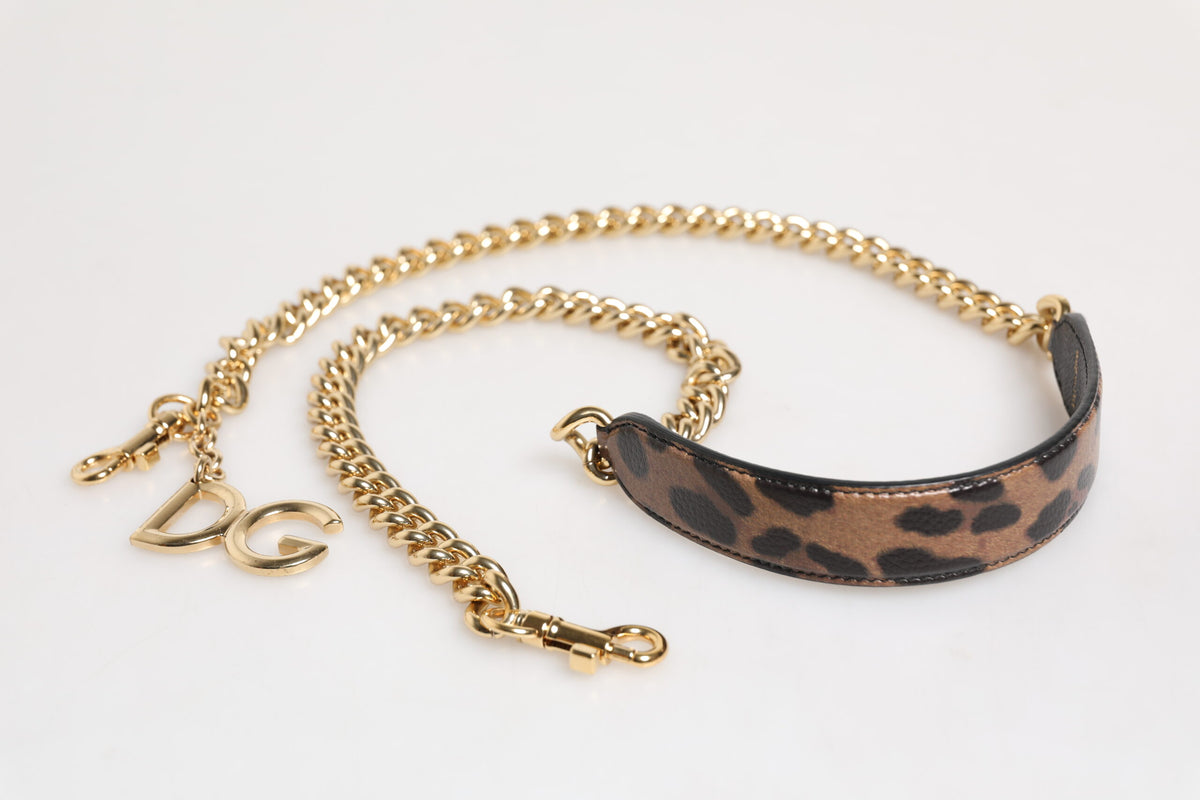 Dolce & Gabbana Braun Leopard Gold Messing Kette Accessoire Schulterriemen