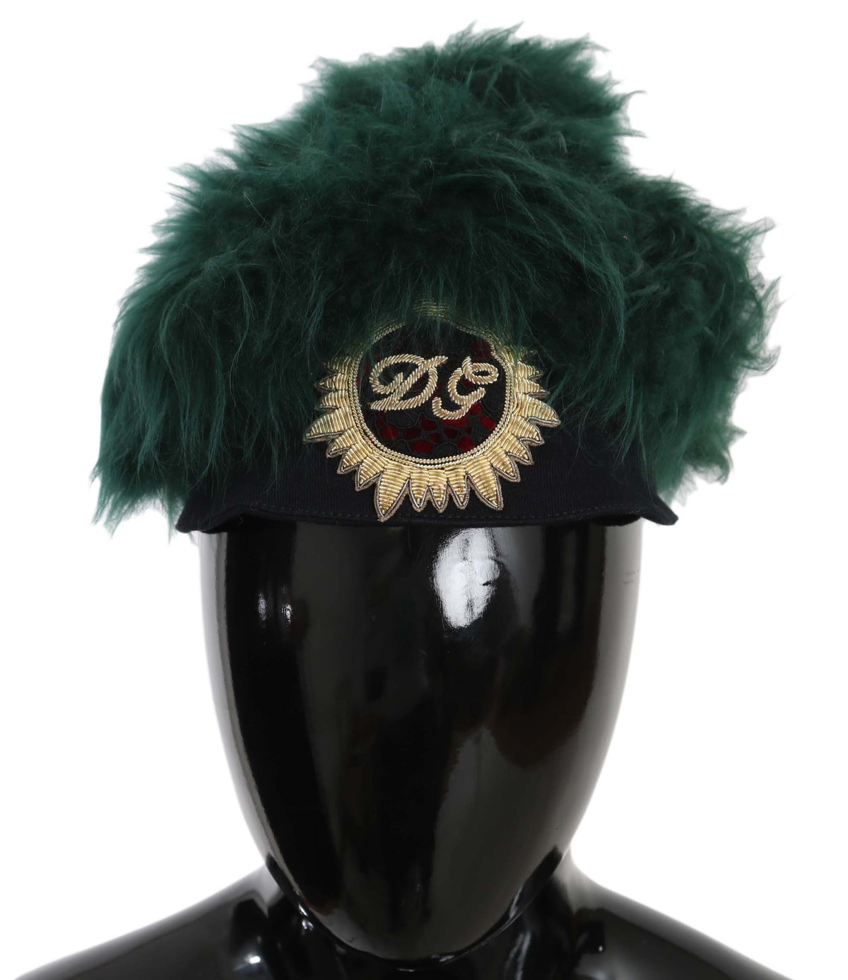 Dolce & Gabbana Grüner Pelz DG Logo bestickt Cloche Hut