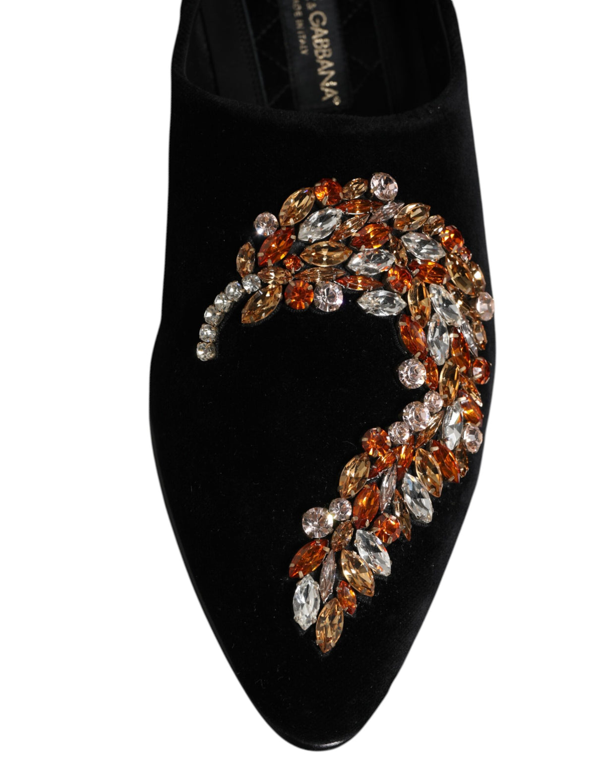 Dolce & Gabbana Schwarzer Samt verschönert Loafer Slip On Schuhe