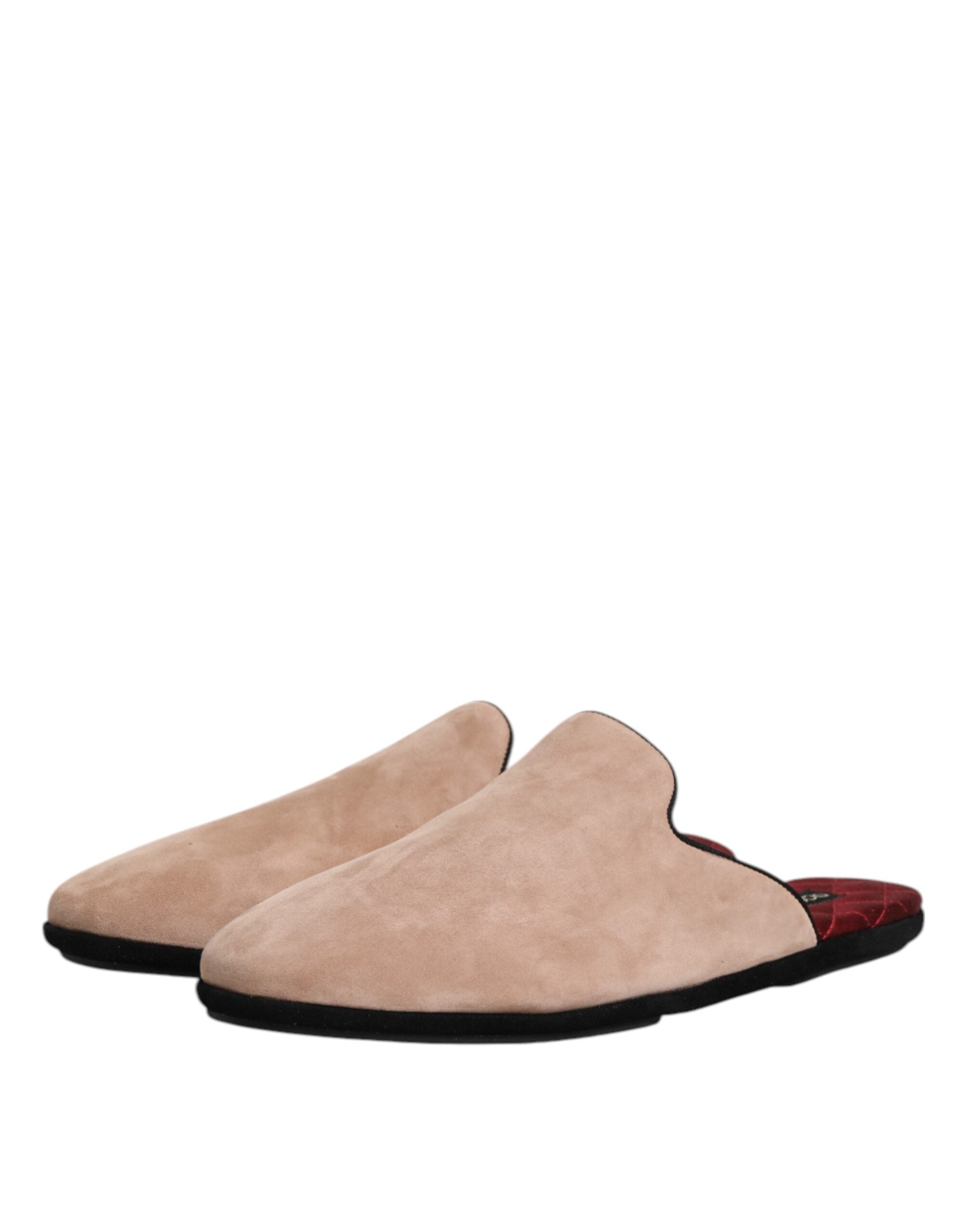 Dolce & Gabbana Beige Capra Wildleder Pantoffeln Flach Hausschuhe