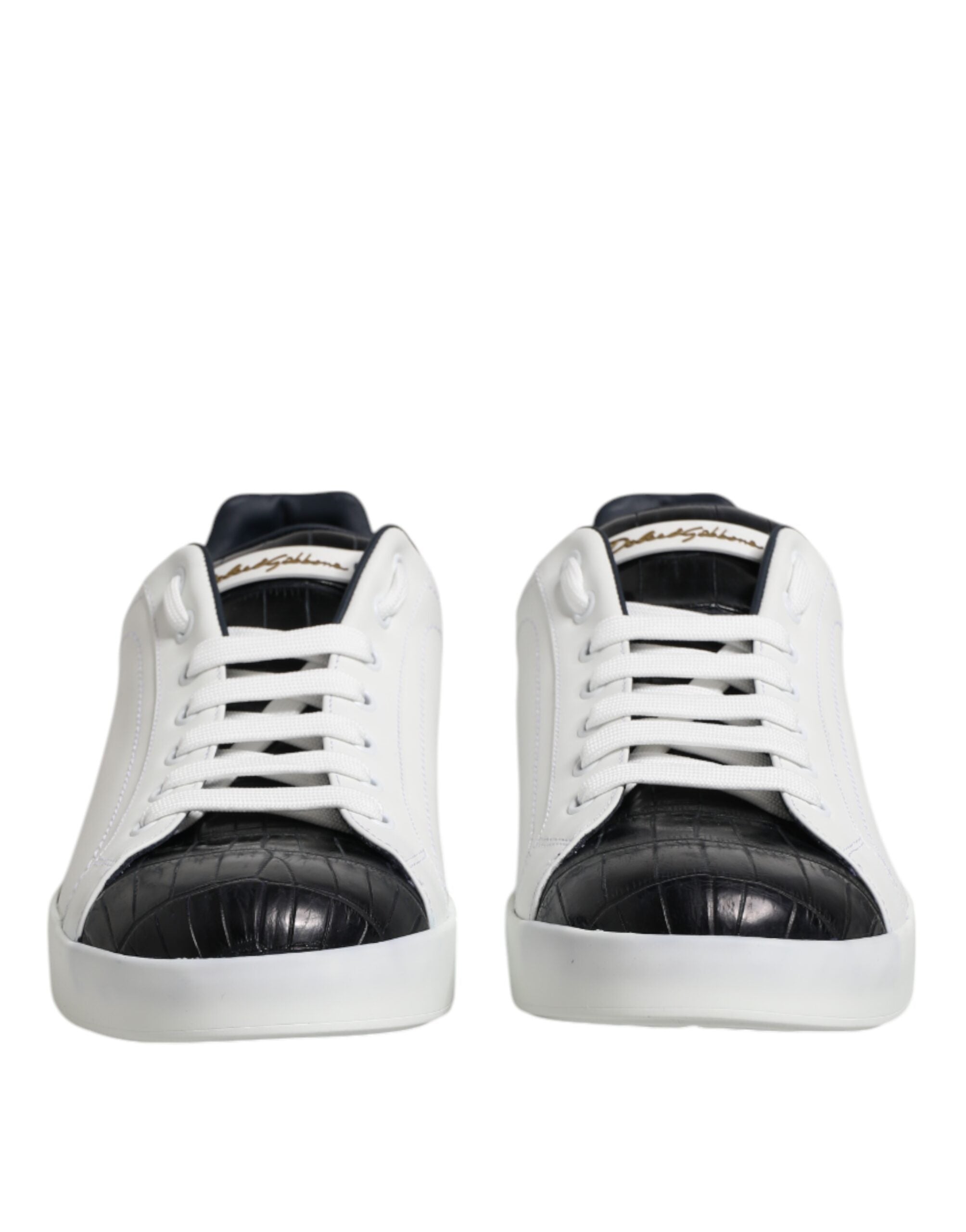 Dolce & Gabbana Weiß Schwarz Leder Portofino Sneaker Schuhe