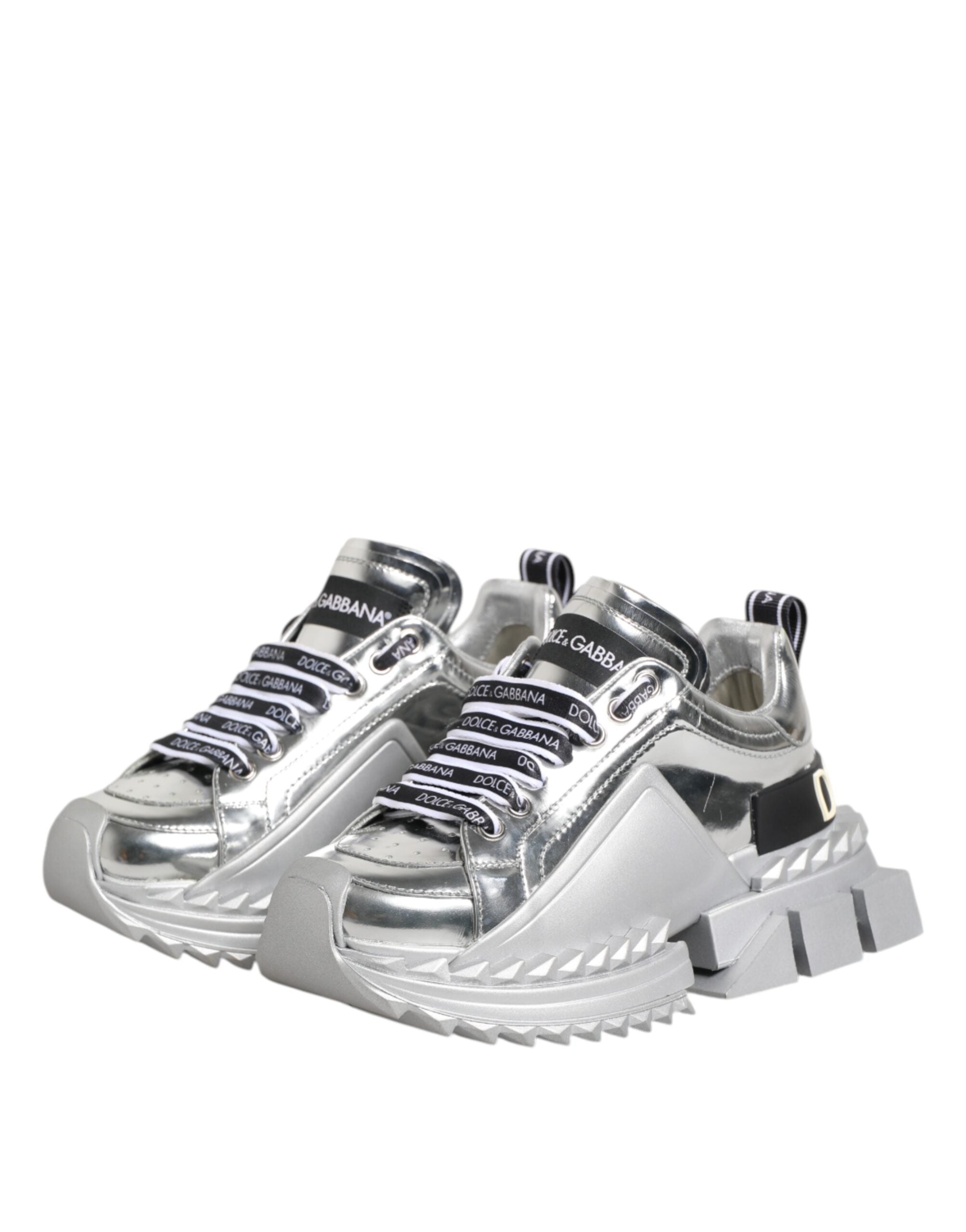 Dolce & Gabbana Silberne Leder Super Queen Sneakers Schuhe