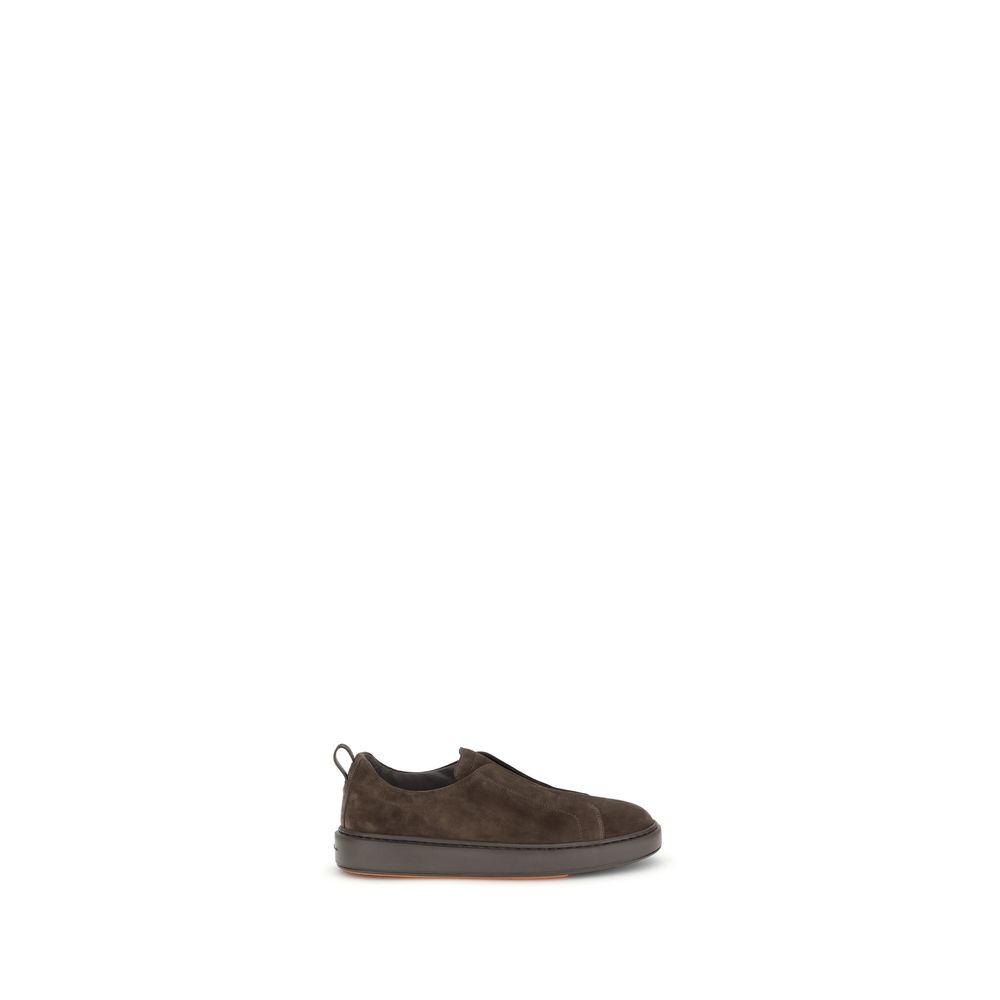 Santoni Braune Kalbsleder Bos Taurus Low Top Sneaker