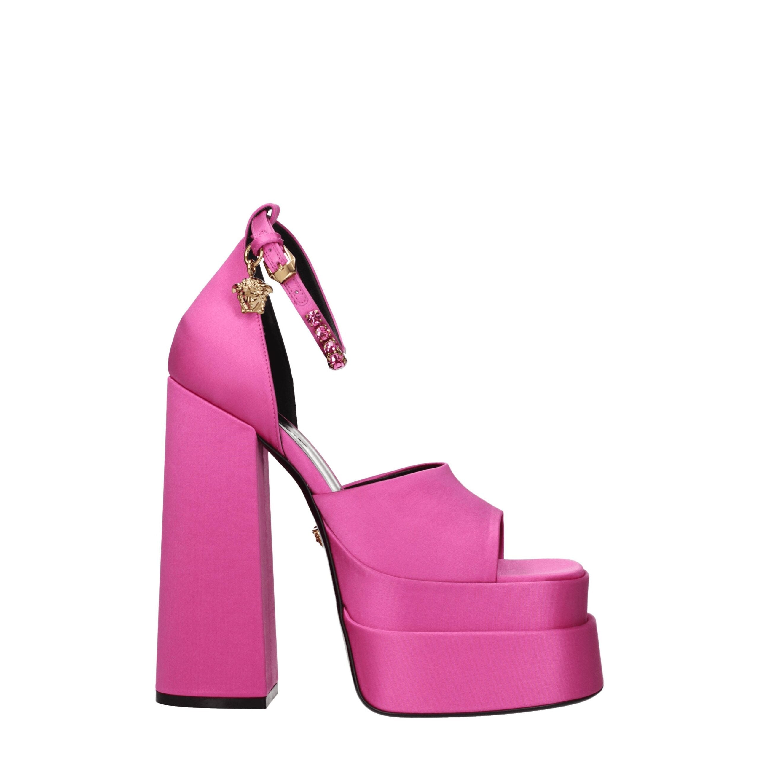Versace Rosa Satin Plateau-Sandalen
