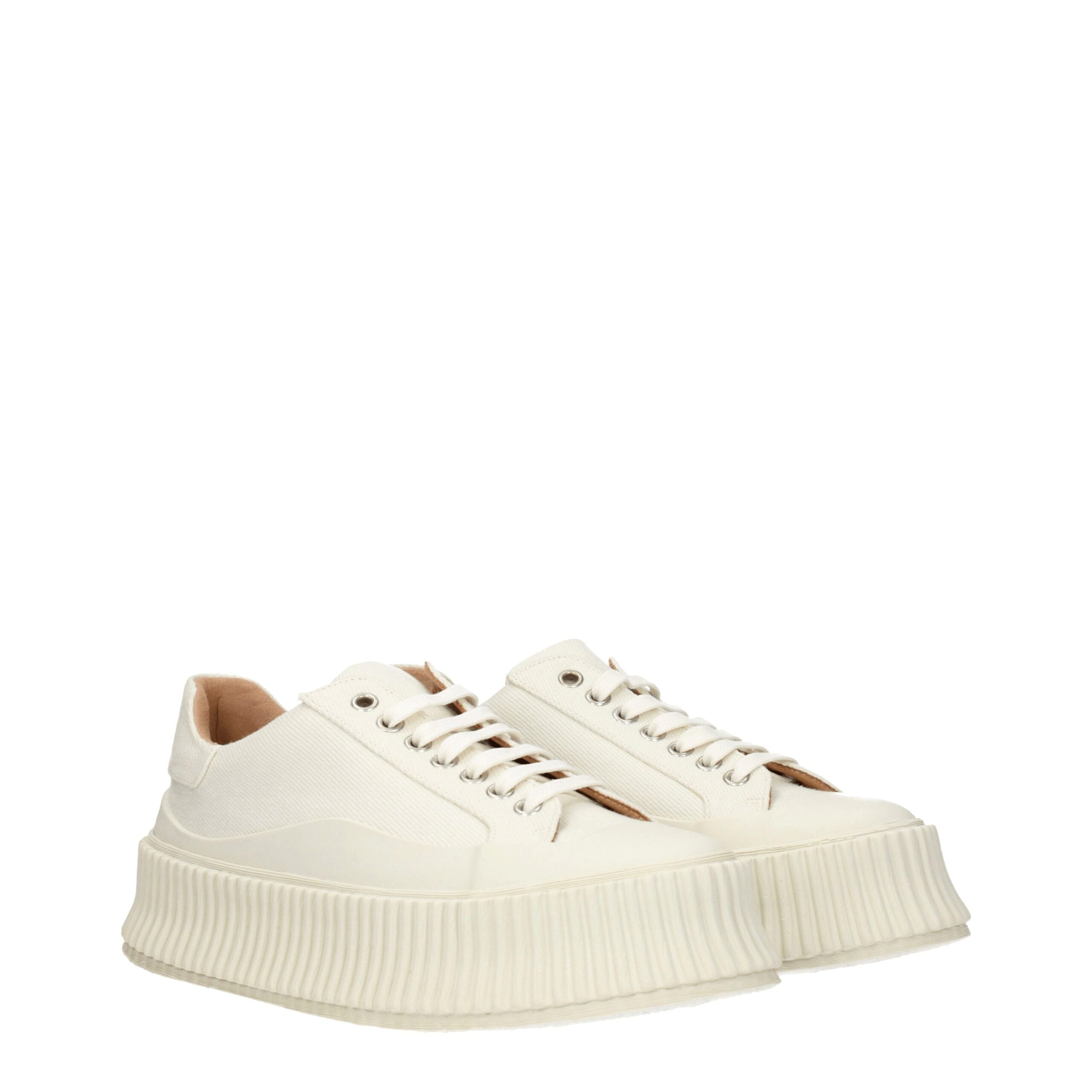 Jil Sander Weiße Stoff-Plateau-Sneaker