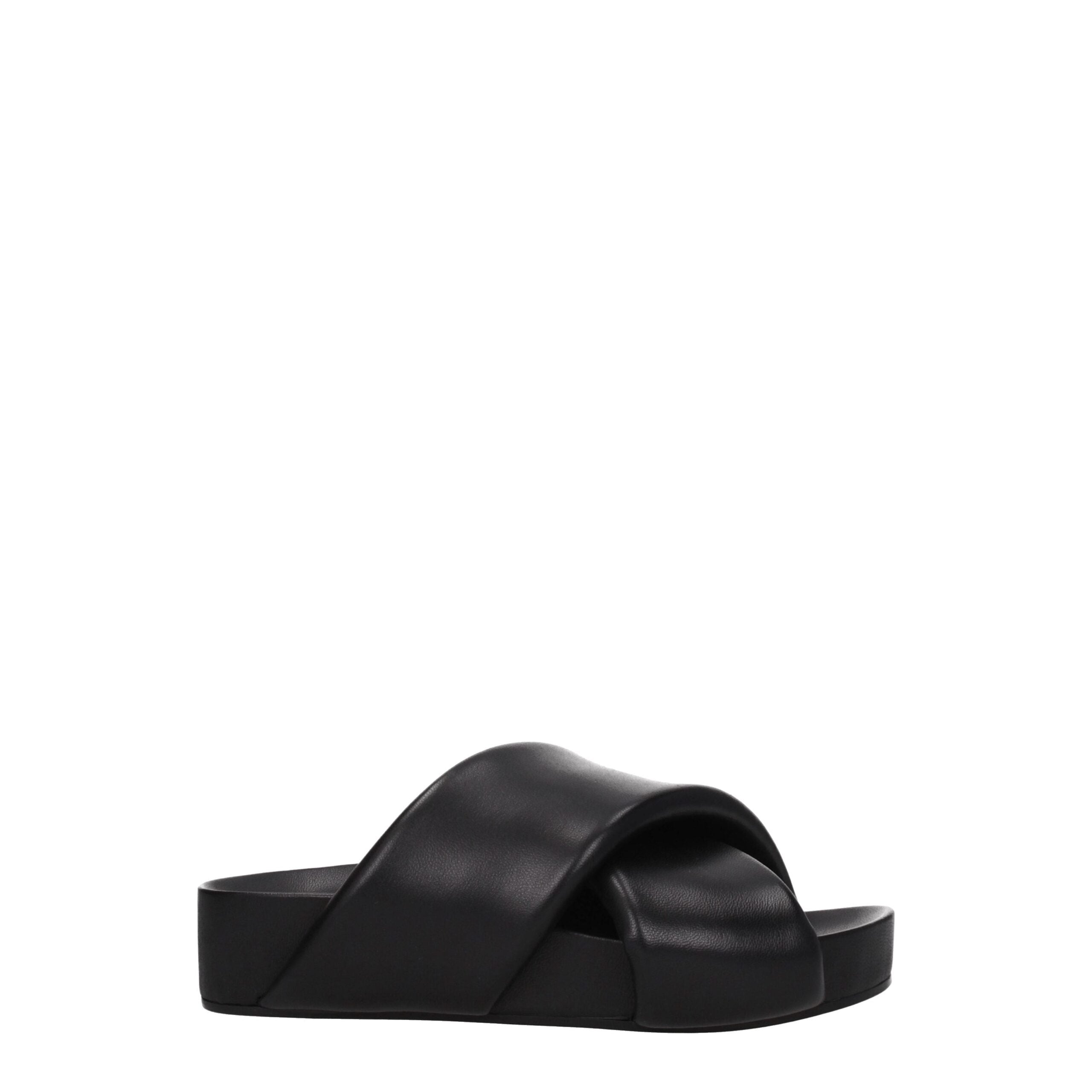 Jil Sander Schwarze Leder-Slipper