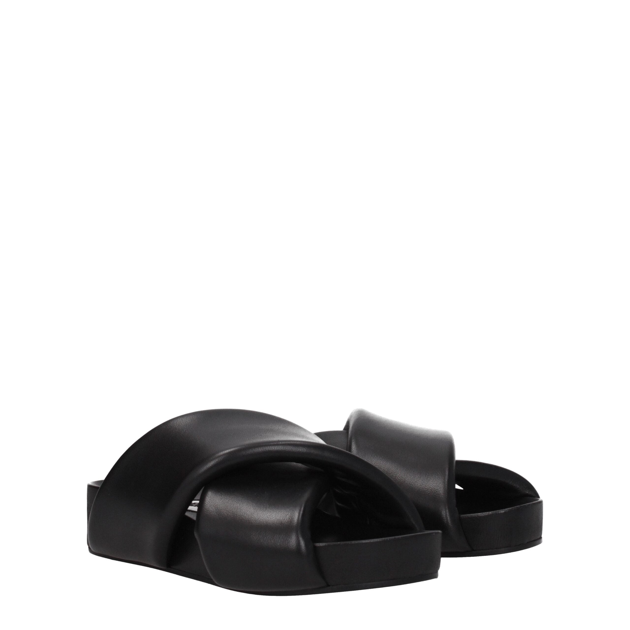 Jil Sander Schwarze Leder-Slipper