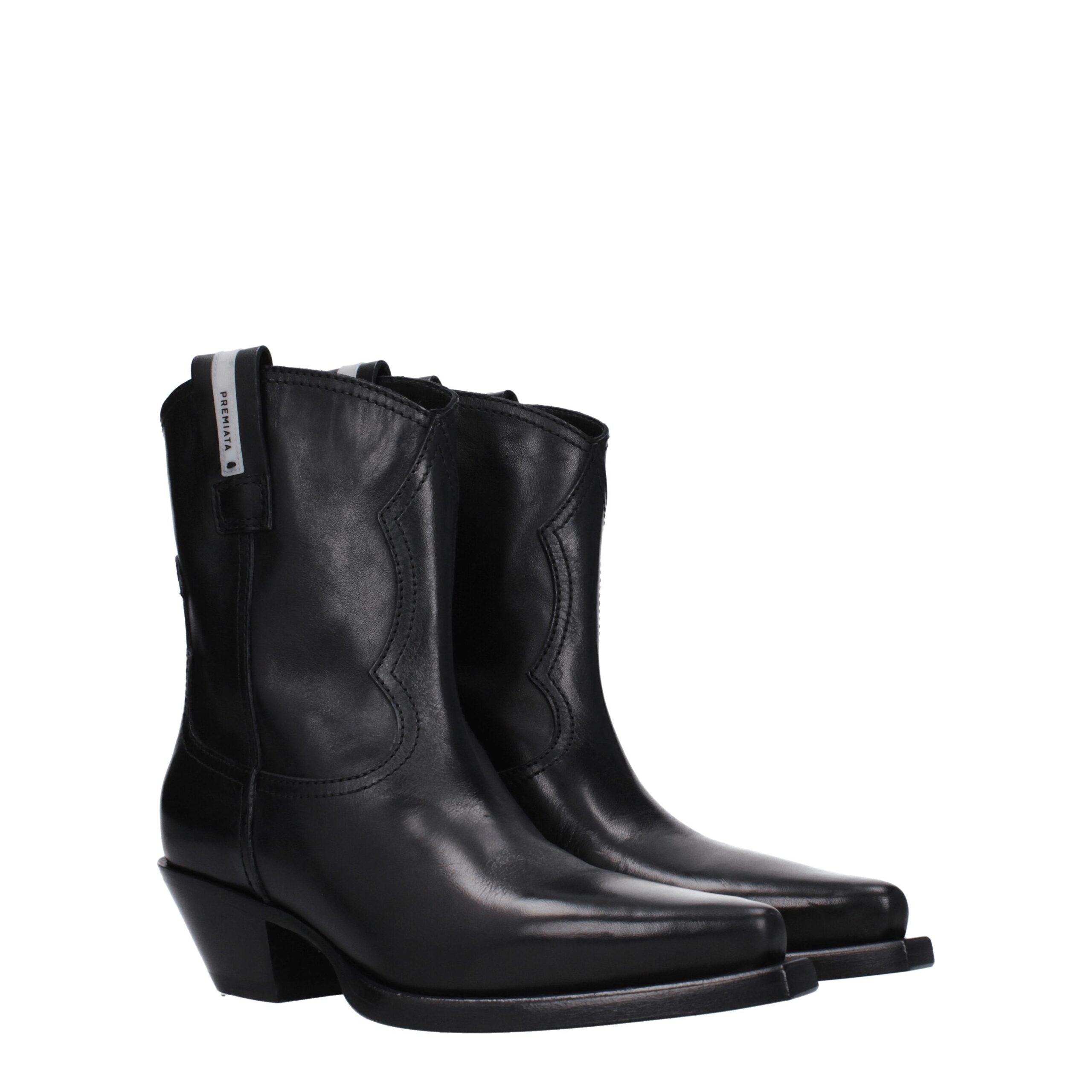 Premiata Schwarze Leder-Stiefeletten