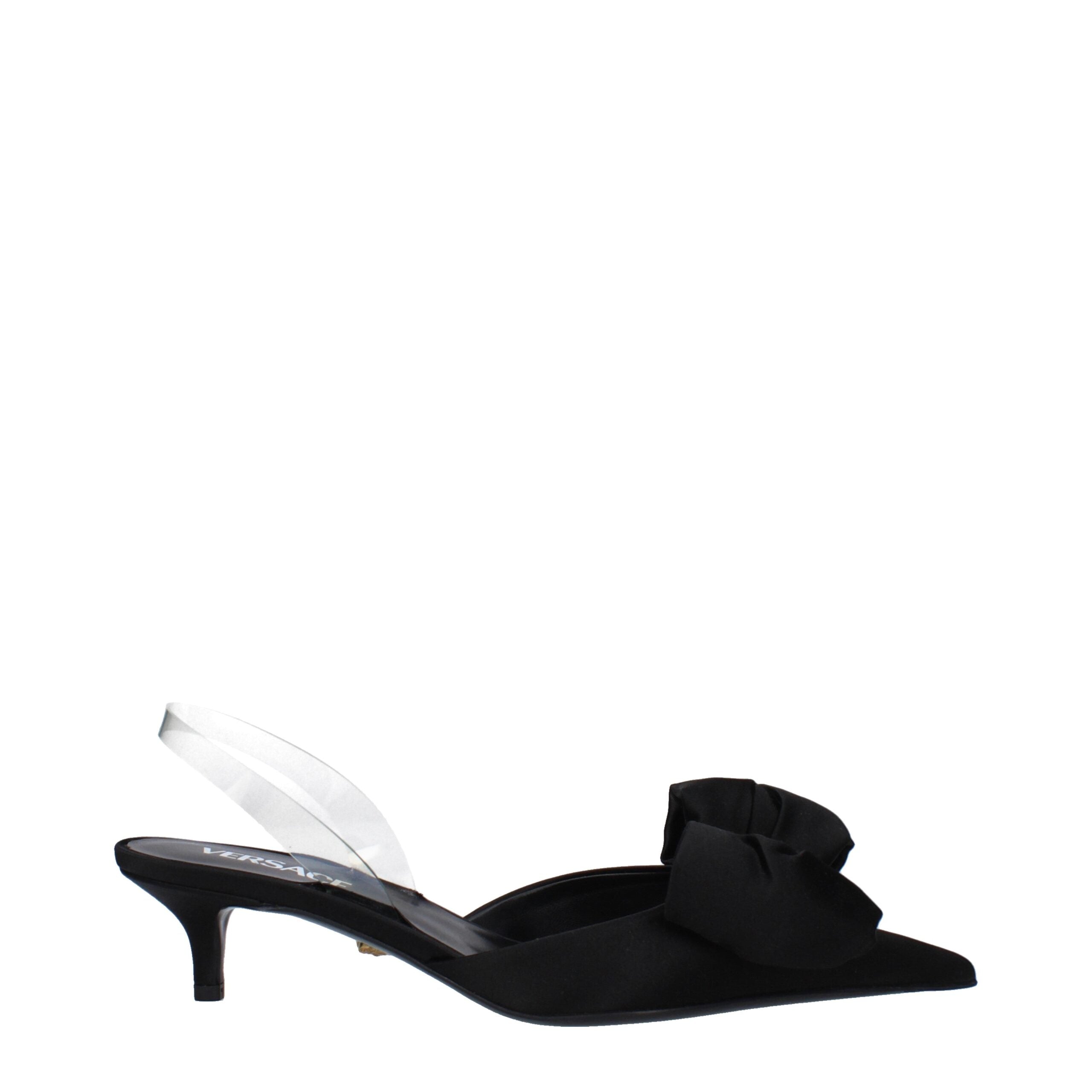 Versace Schwarze Satin-Flachsandalen