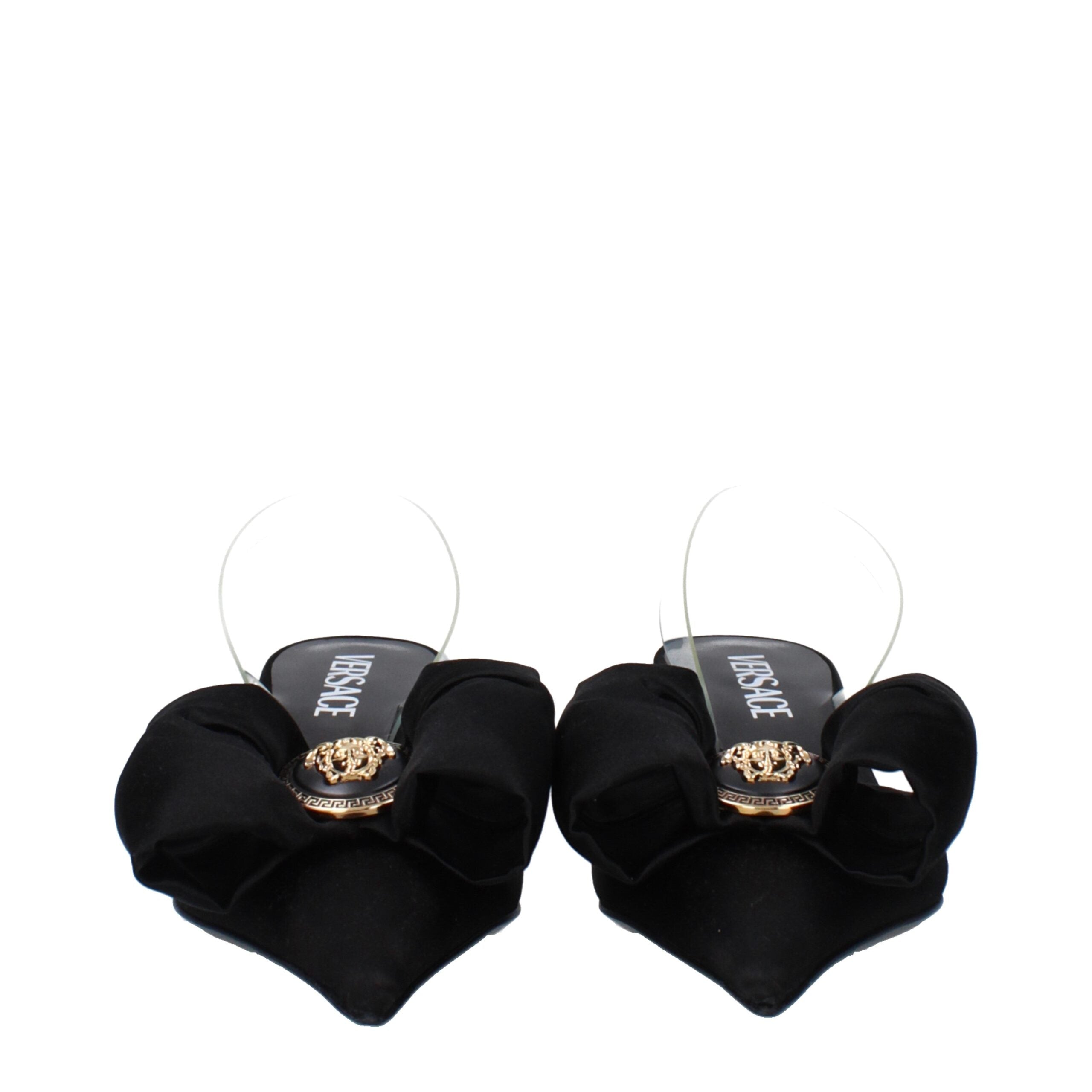 Versace Schwarze Satin-Flachsandalen