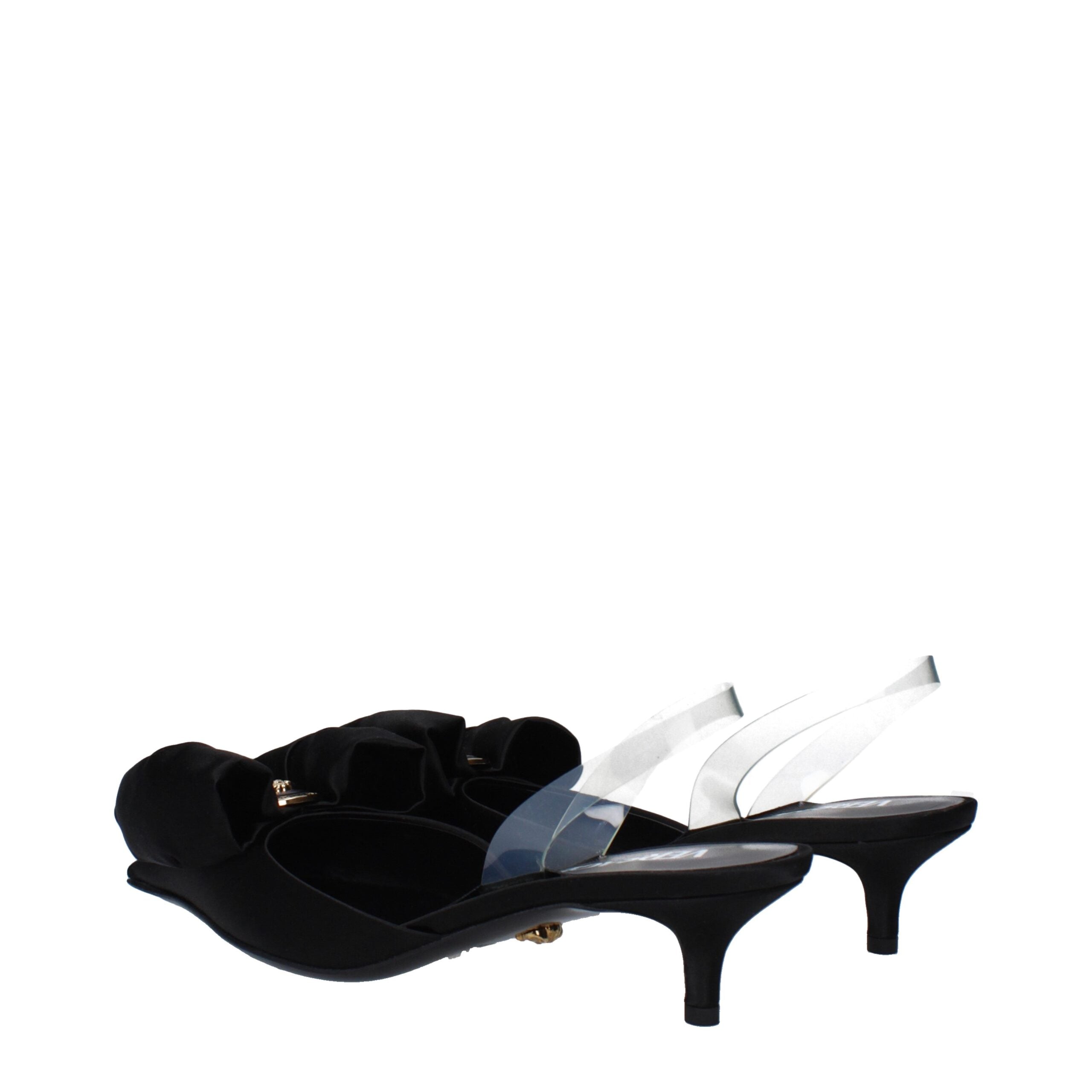 Versace Schwarze Satin-Flachsandalen
