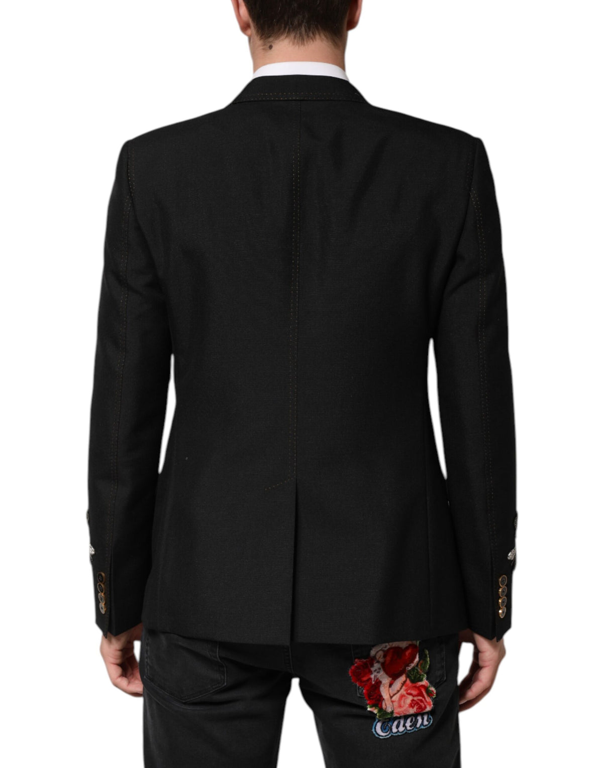 Dolce & Gabbana Schwarzer Anzugmantel mit Bienenkrone und Blazer