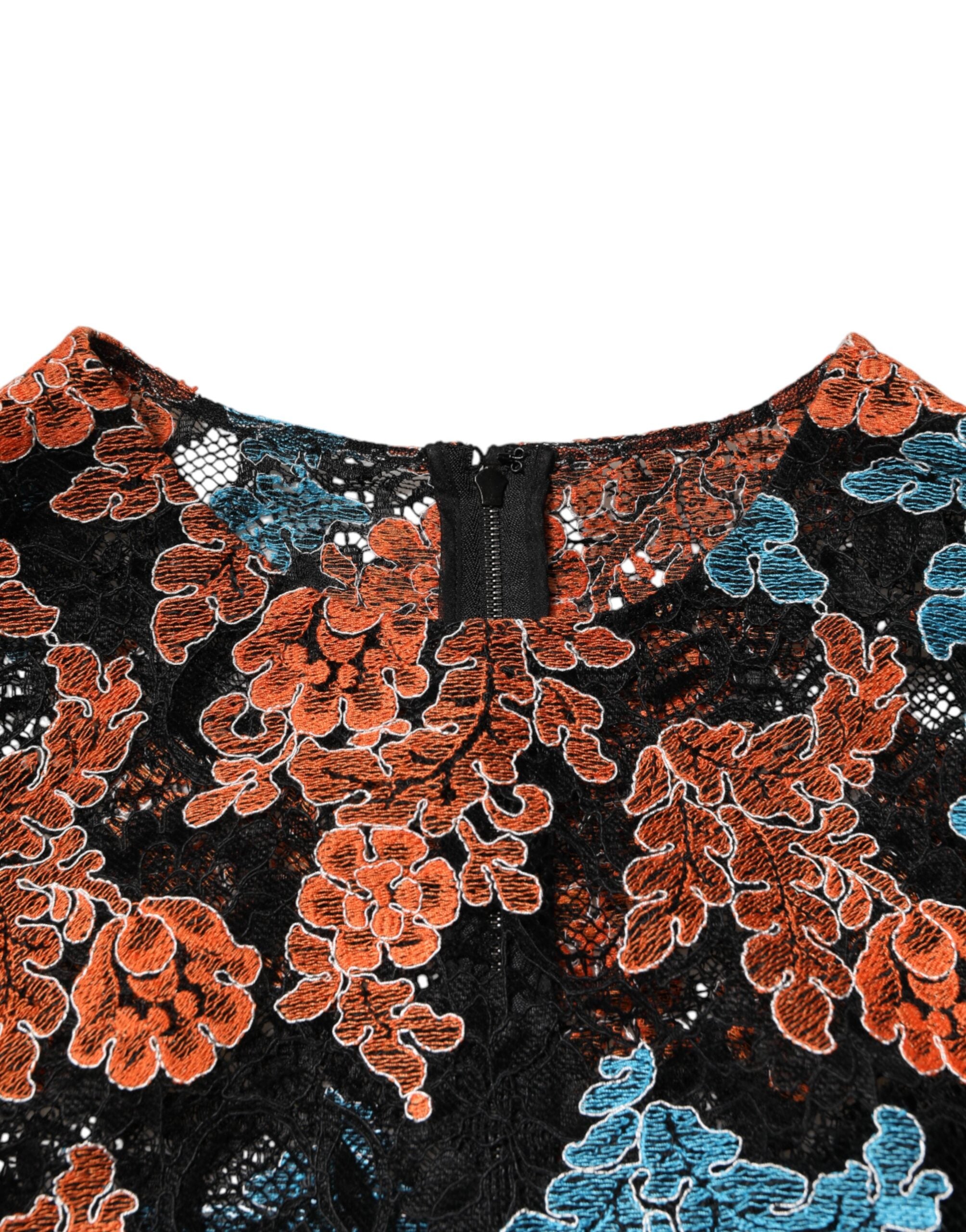 Dolce & Gabbana Multicolor Floral besticktes Shift-Minikleid
