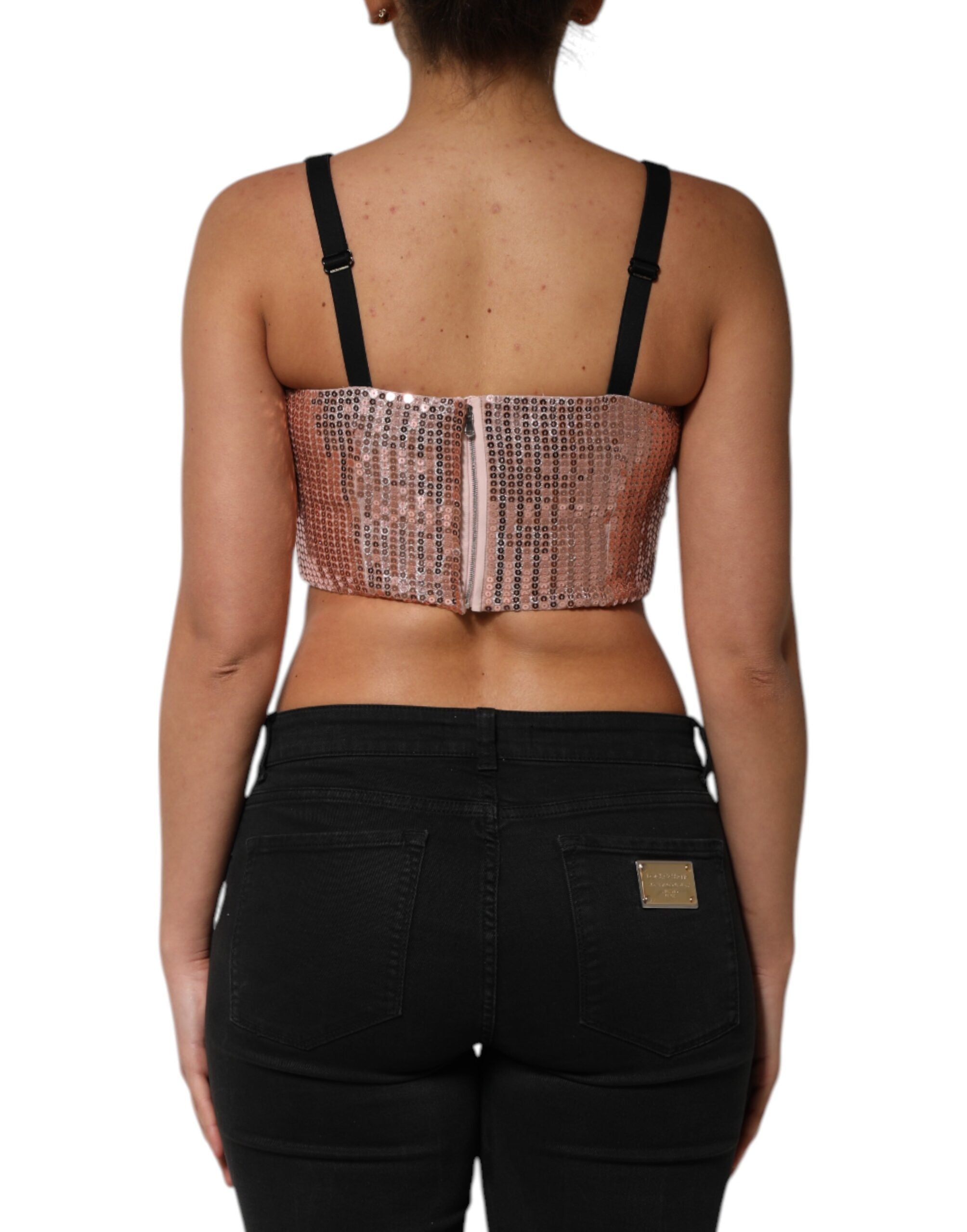 Dolce & Gabbana Pinkes ärmelloses Top aus Nylon mit Pailletten