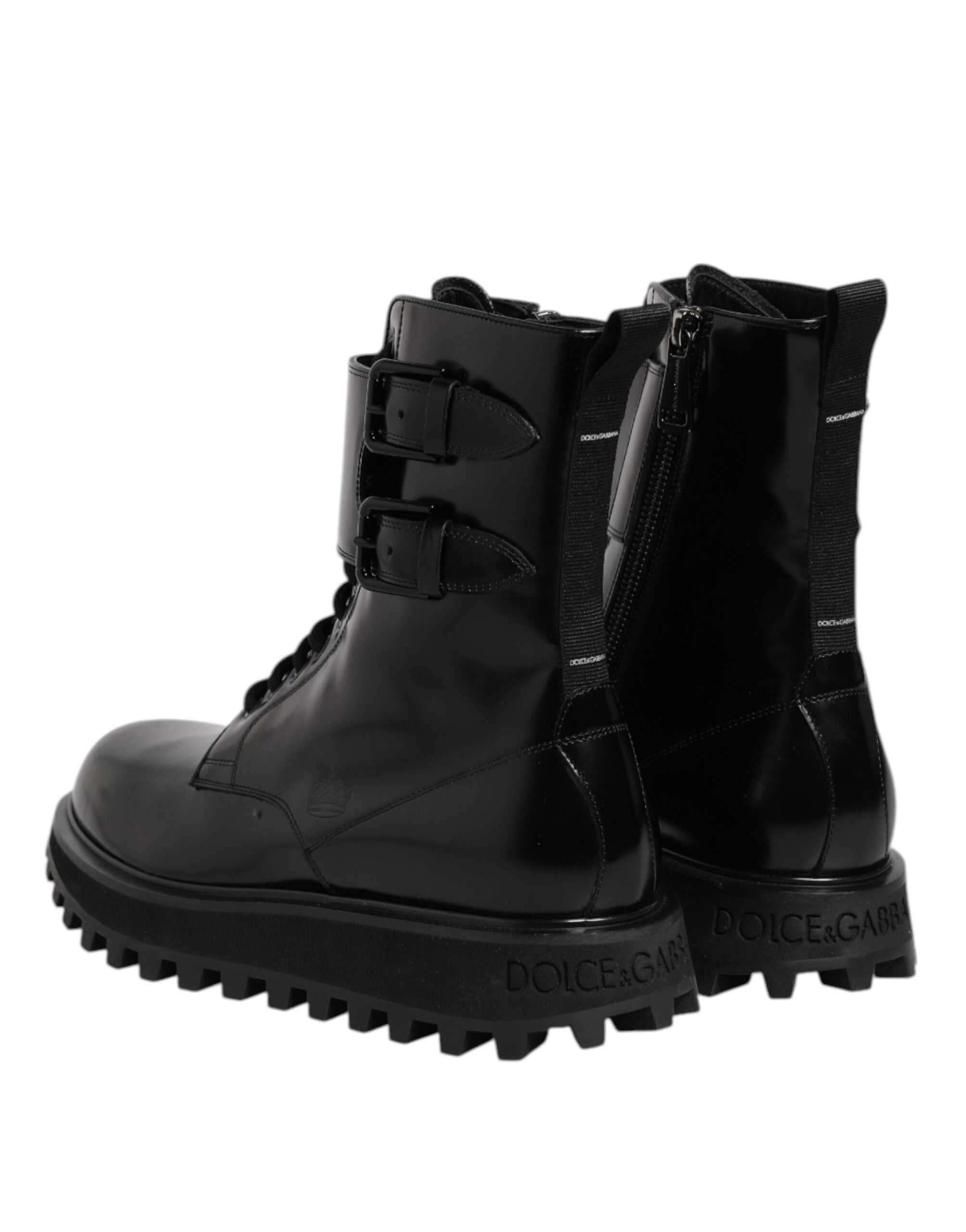 Dolce & Gabbana Schwarze Leder-Schnürstiefel bis zur Mitte der Wade