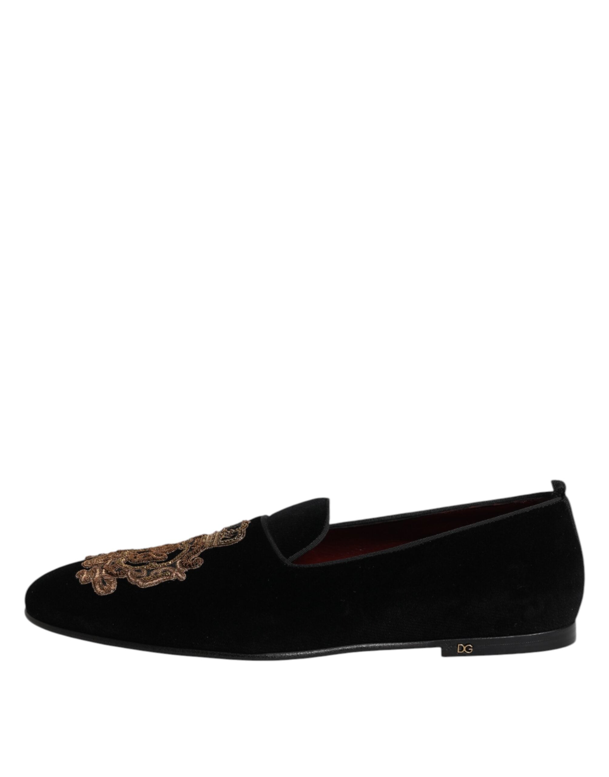 Dolce & Gabbana Schwarze Samt-Goldkrone Herren-Loafer