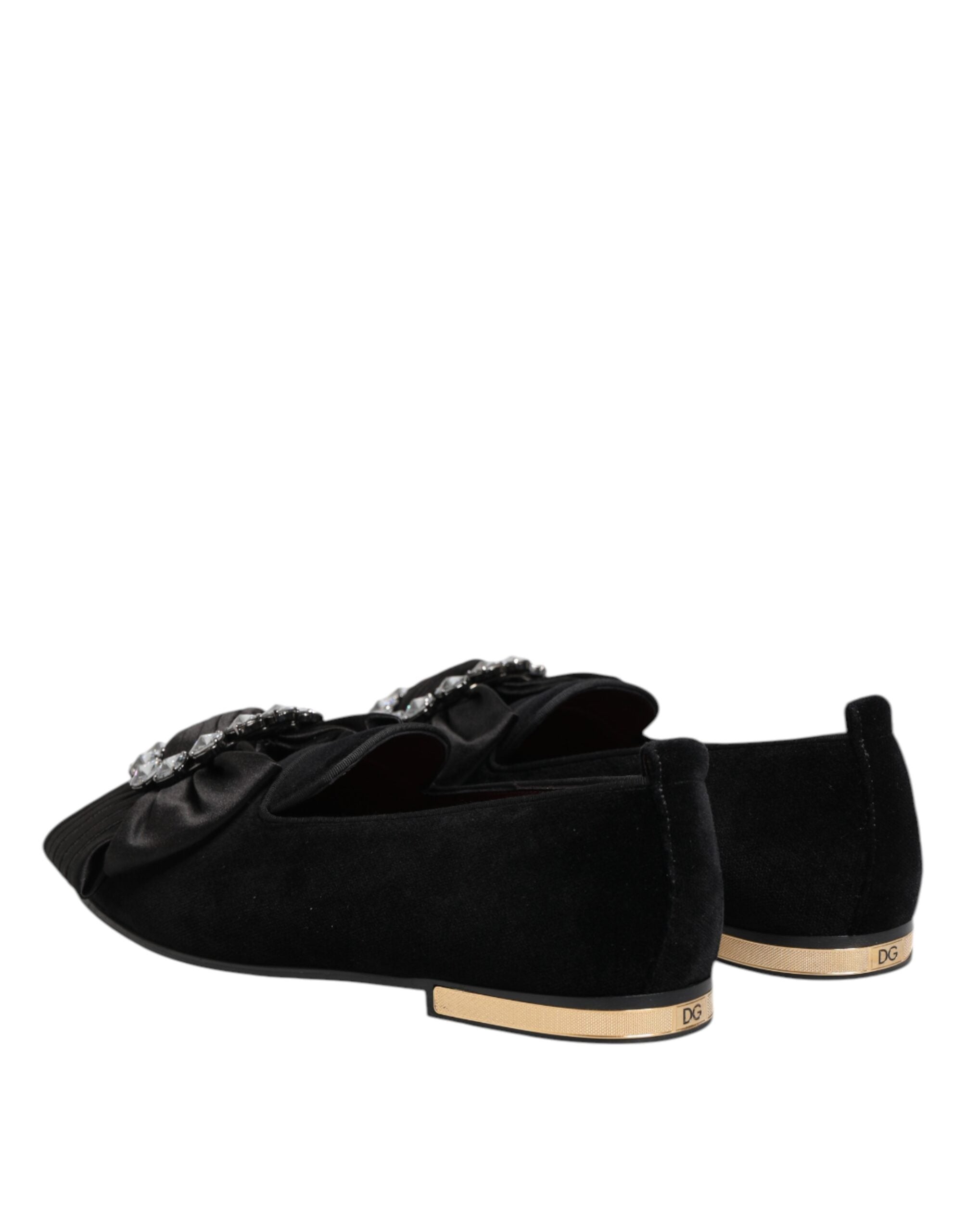 Dolce & Gabbana Schwarze VATICANO Crystal Ribbon Slip On Schuhe