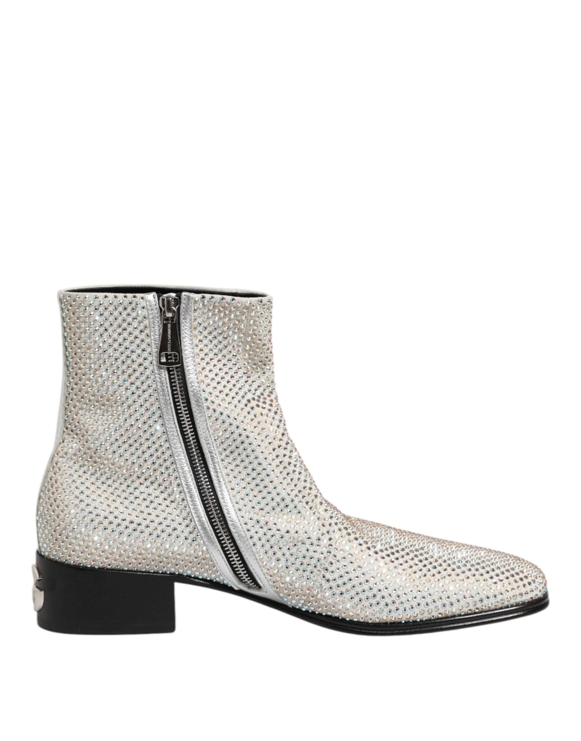 Dolce & Gabbana Weiße Strass DG Logo Heels Stiefeletten Schuhe