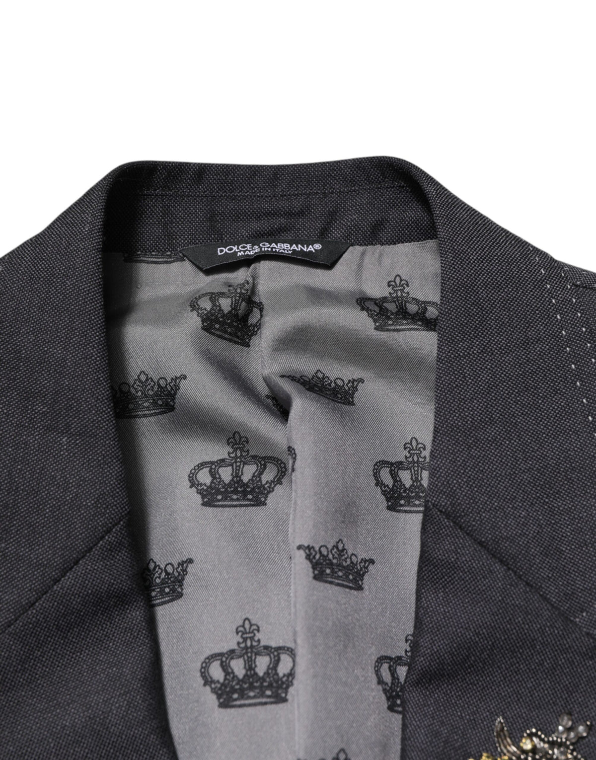 Dolce & Gabbana Dunkelgrauer Wollmantel mit Bienenstickerei Blazer