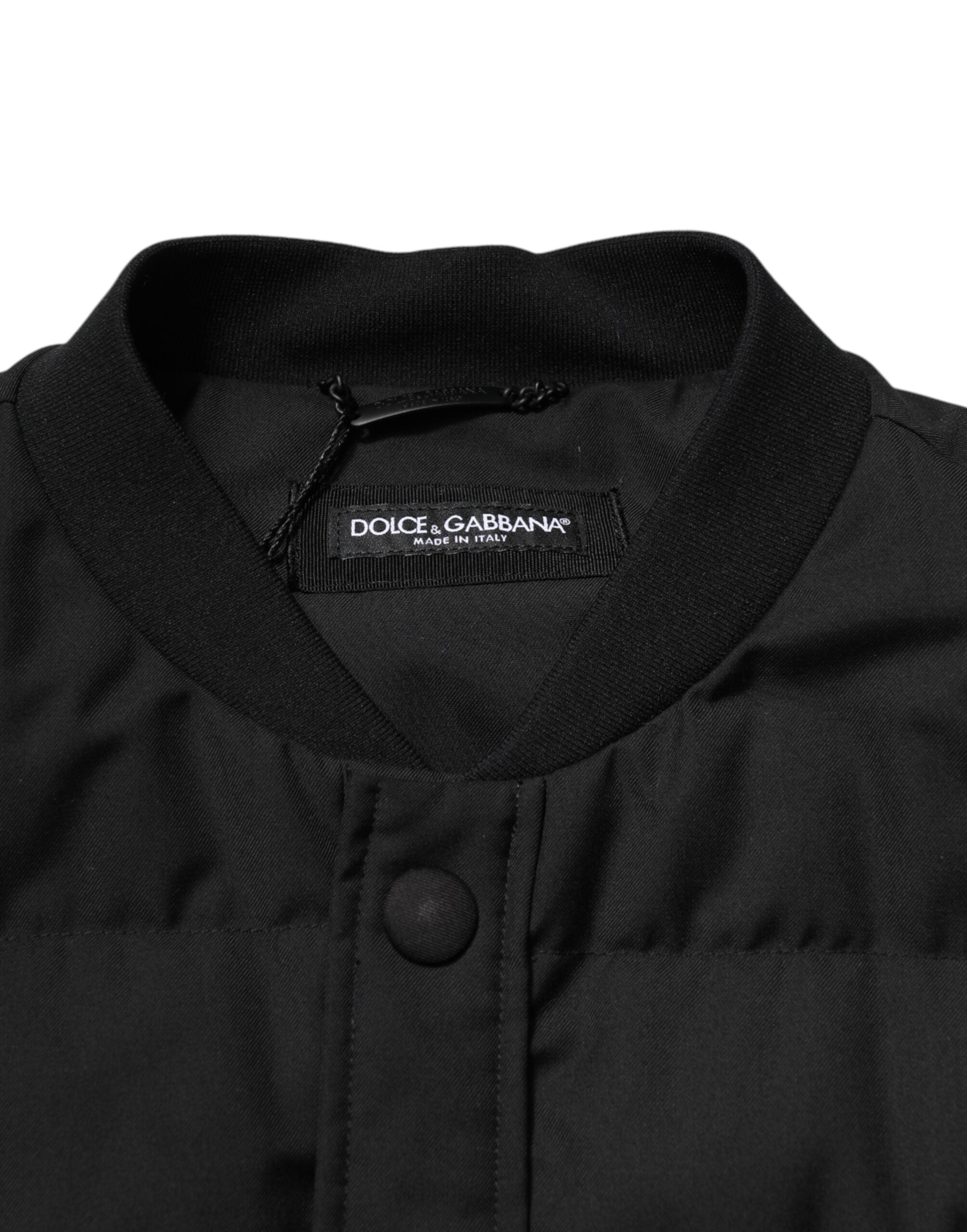 Dolce & Gabbana Schwarzer ärmelloser Parka Jacke mit Logoplakette