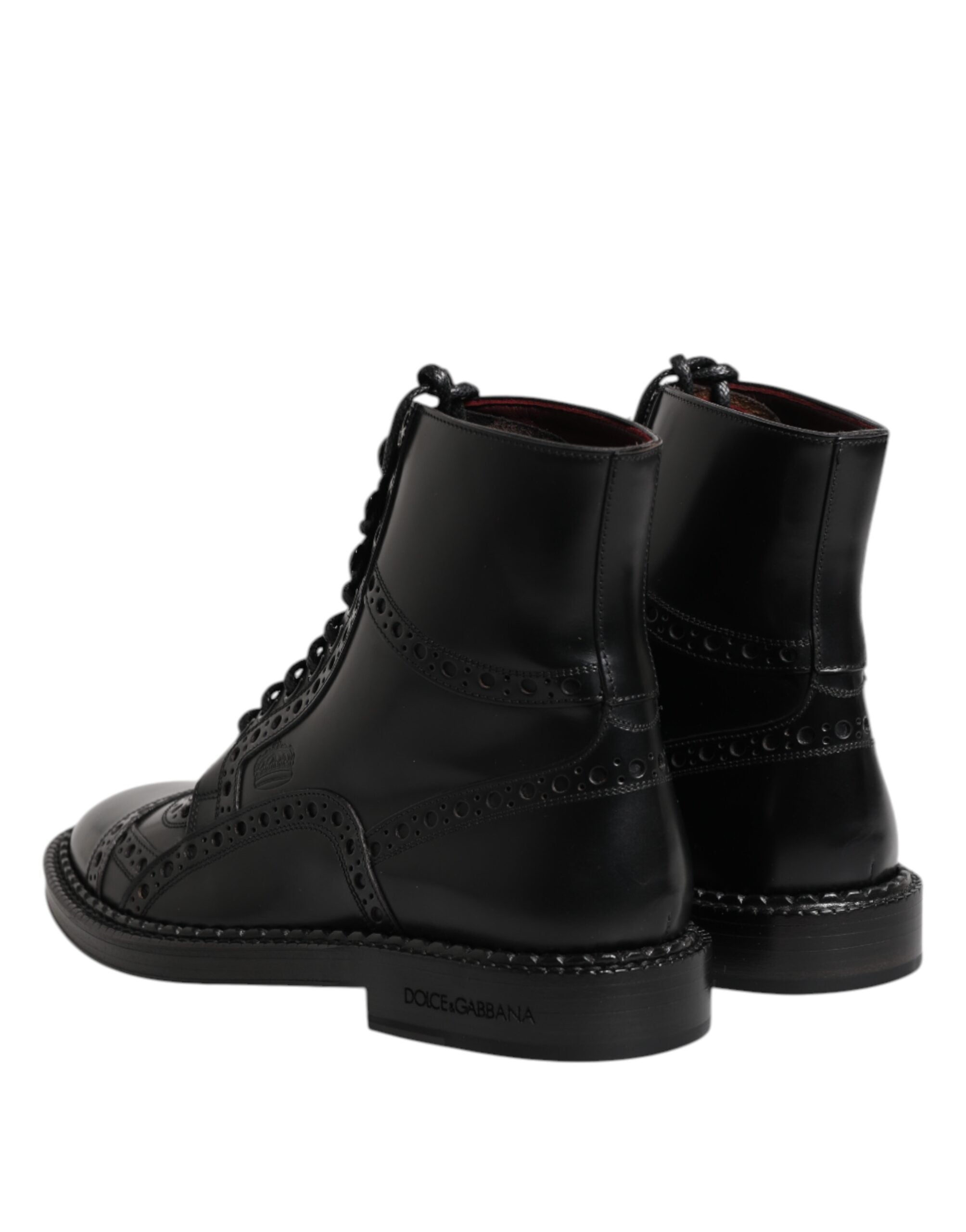 Dolce & Gabbana Schwarze Leder-Schnürstiefel bis zur Mitte der Wade
