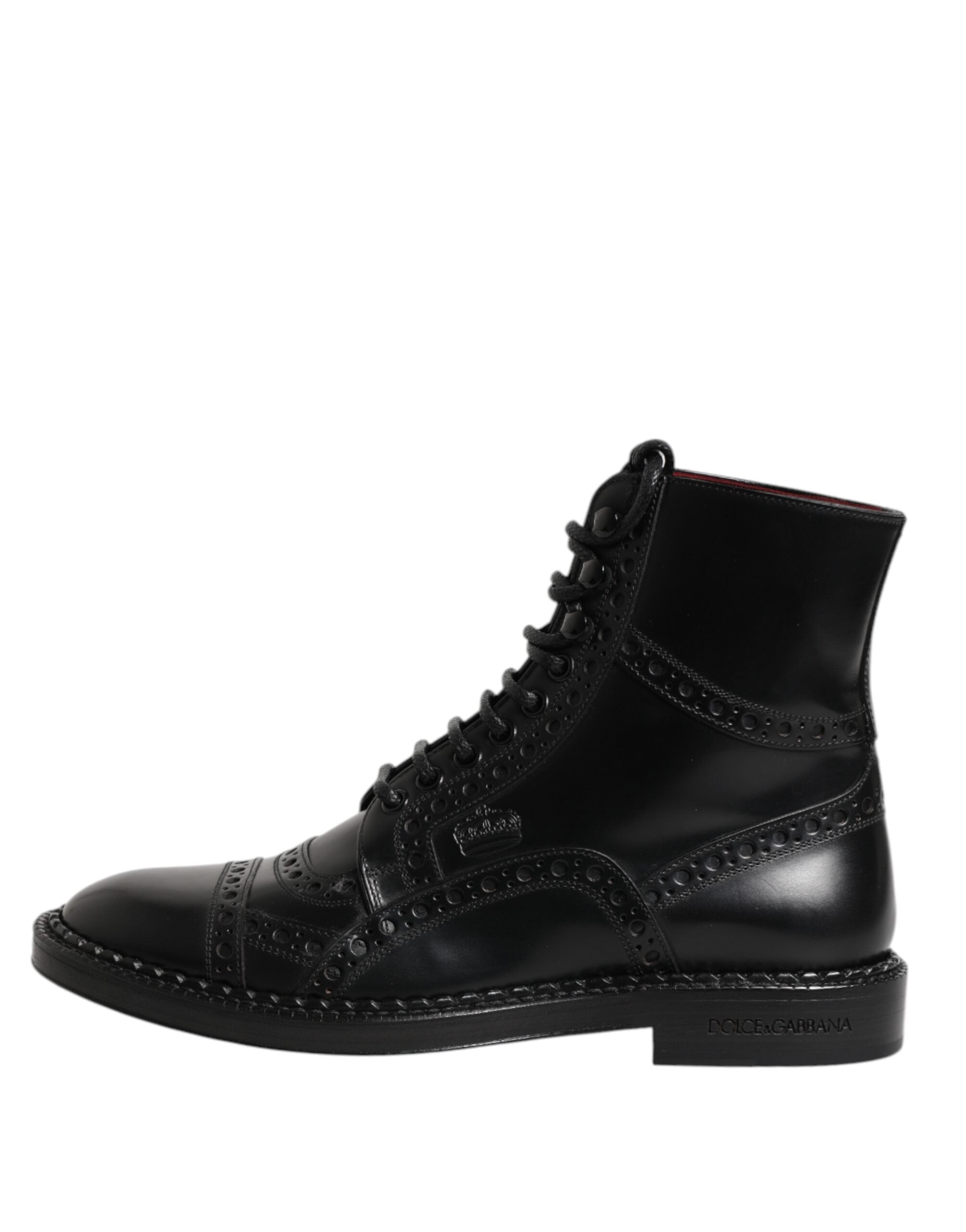 Dolce & Gabbana Schwarze Leder-Schnürstiefel bis zur Mitte der Wade