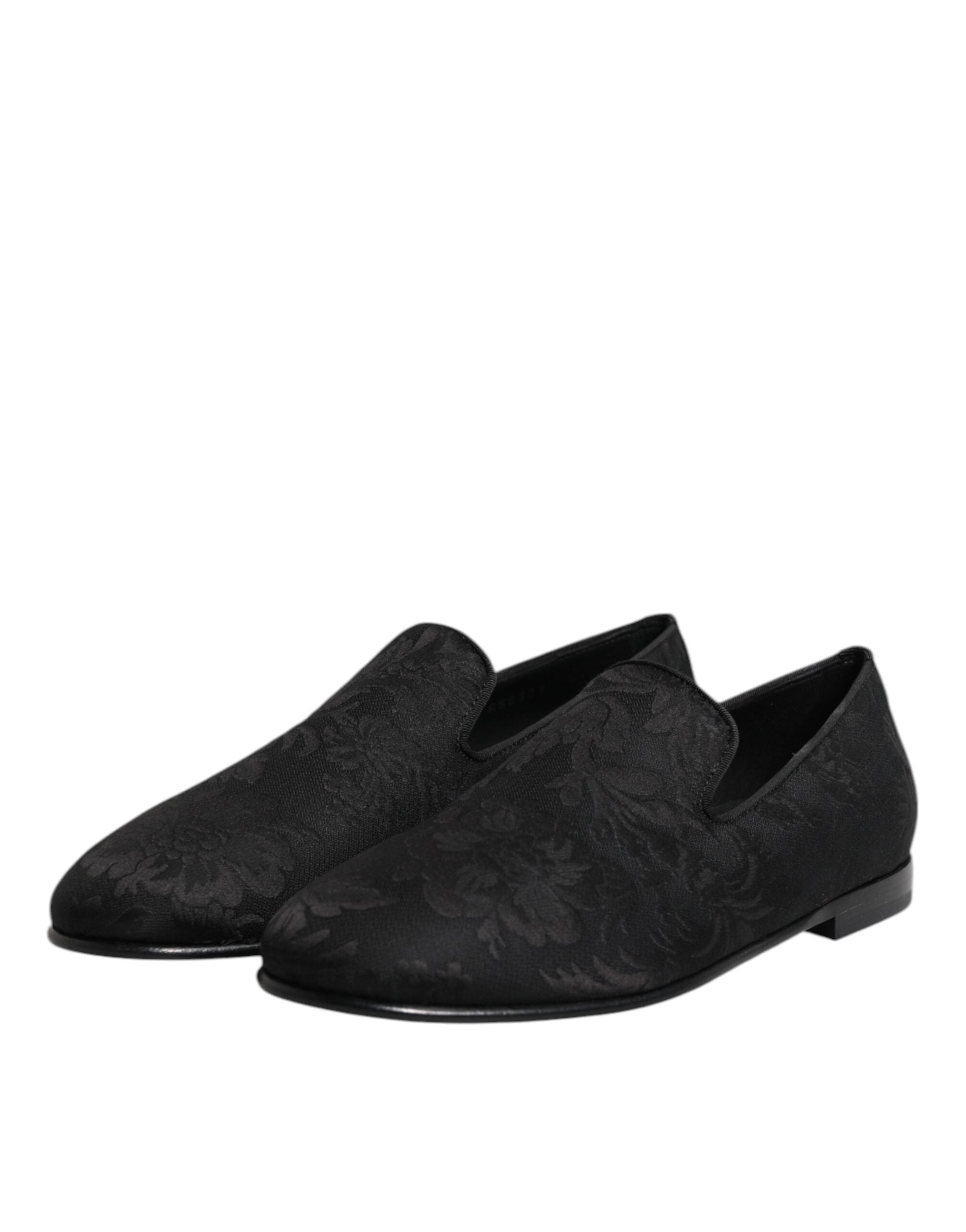 Dolce & Gabbana Schwarz Floral Brokat Loafers Männer Kleid Schuhe