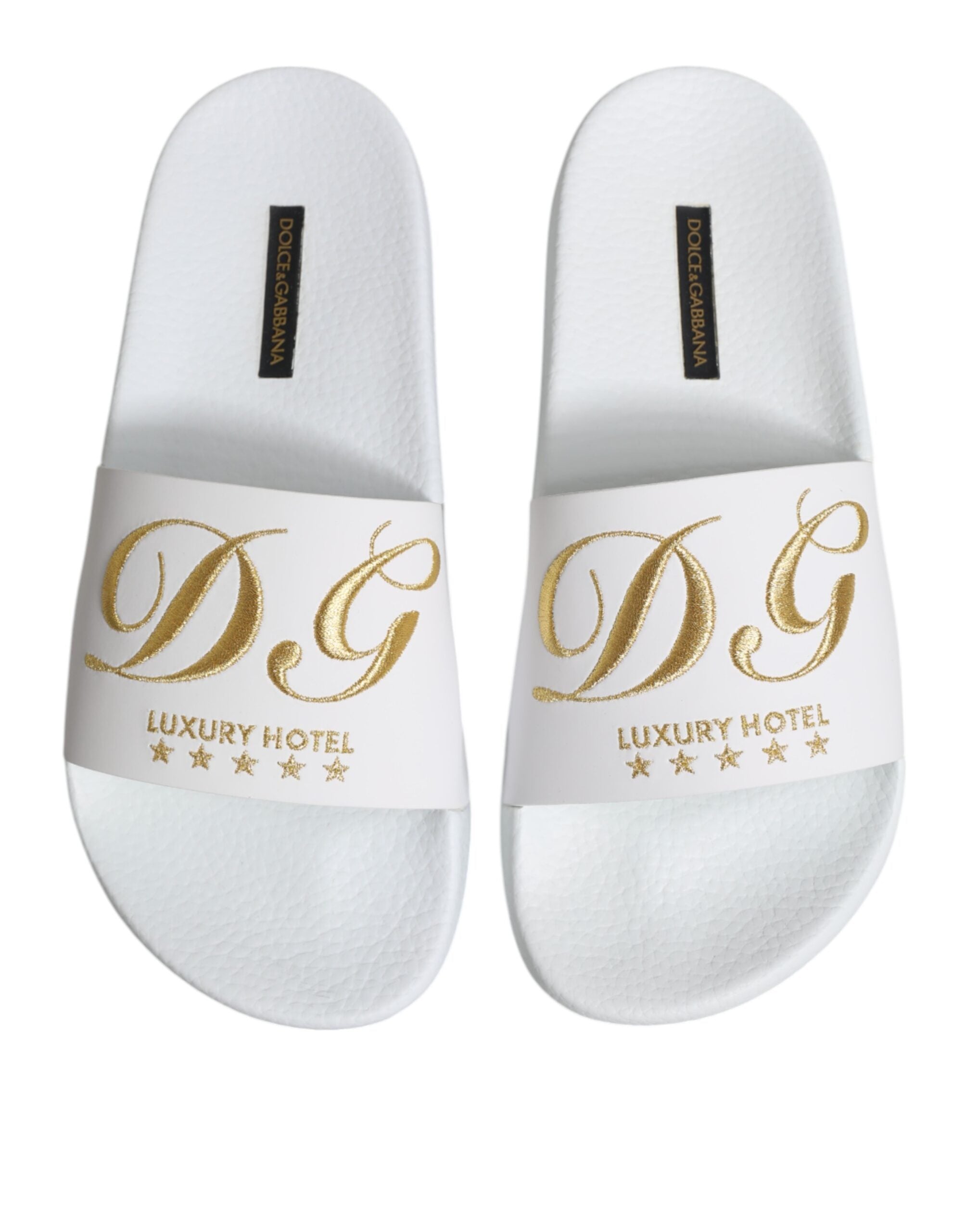 Dolce & Gabbana Weiße Leder Pantoletten Sandalen Beachwear Schuhe