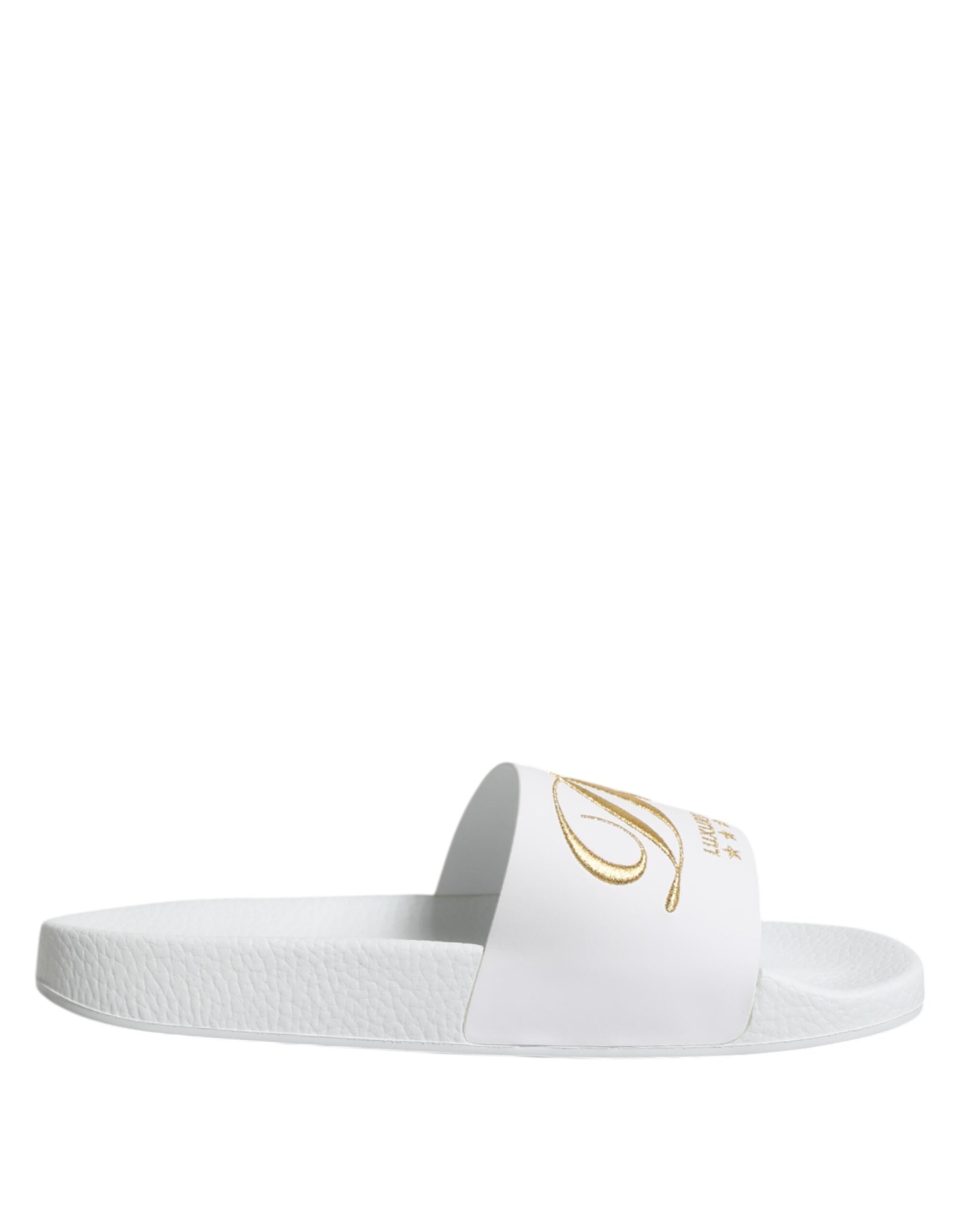 Dolce & Gabbana Weiße Leder Pantoletten Sandalen Beachwear Schuhe