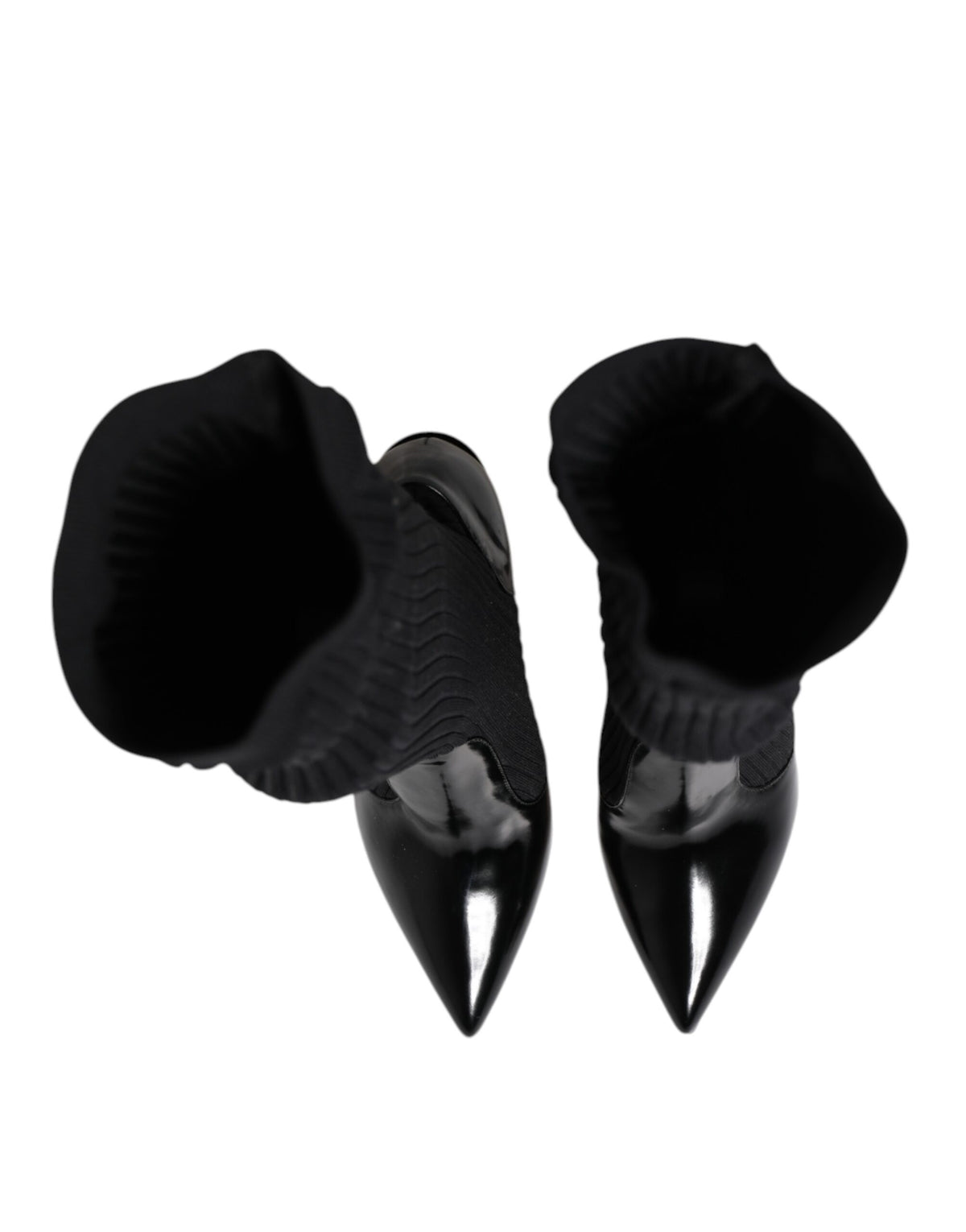 Dolce & Gabbana Schwarze Leder Rippenstrick-Kniestiefel Schuhe