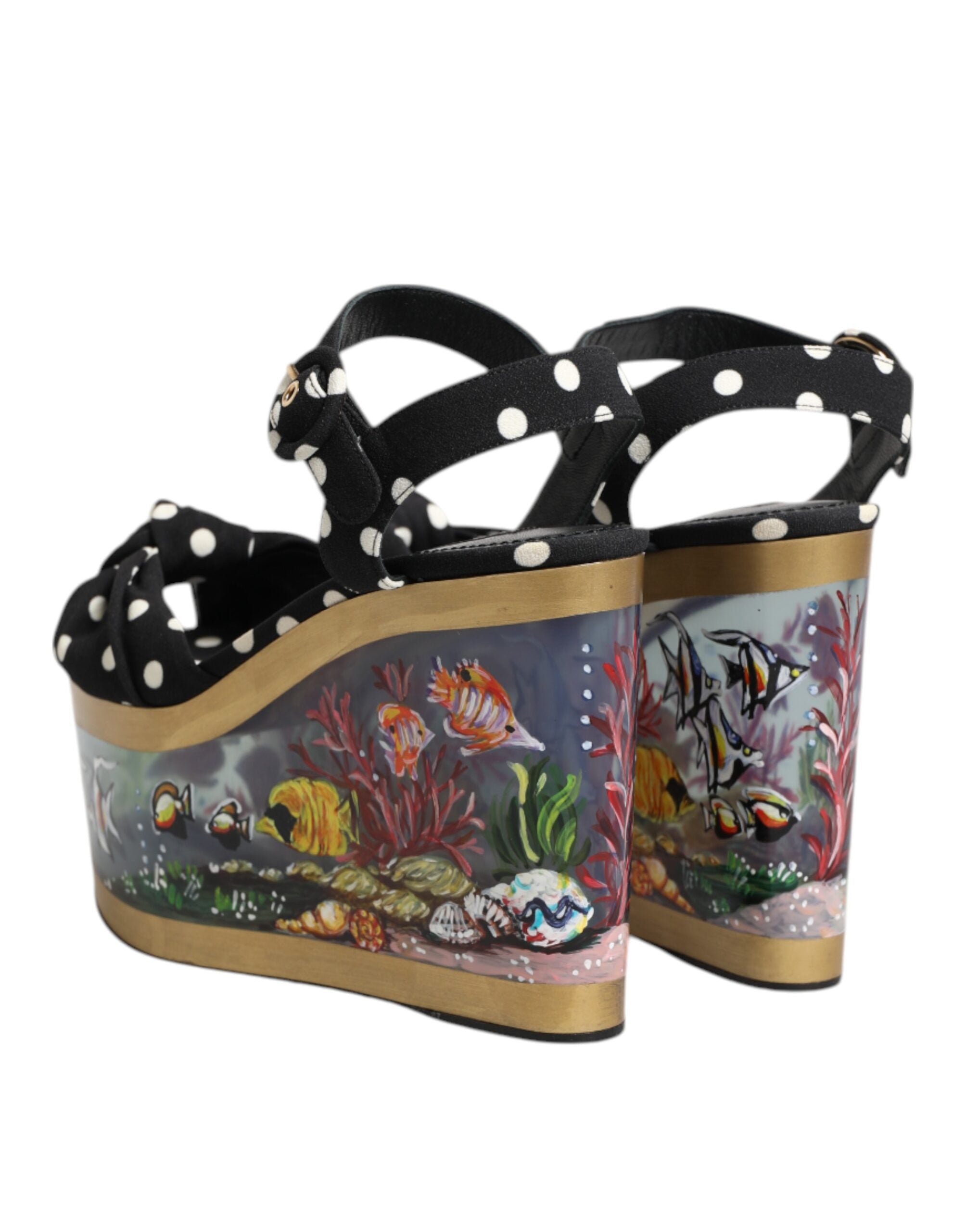 Dolce & Gabbana Multicolor Fisch Polka Dot Keil Sandalen Schuhe