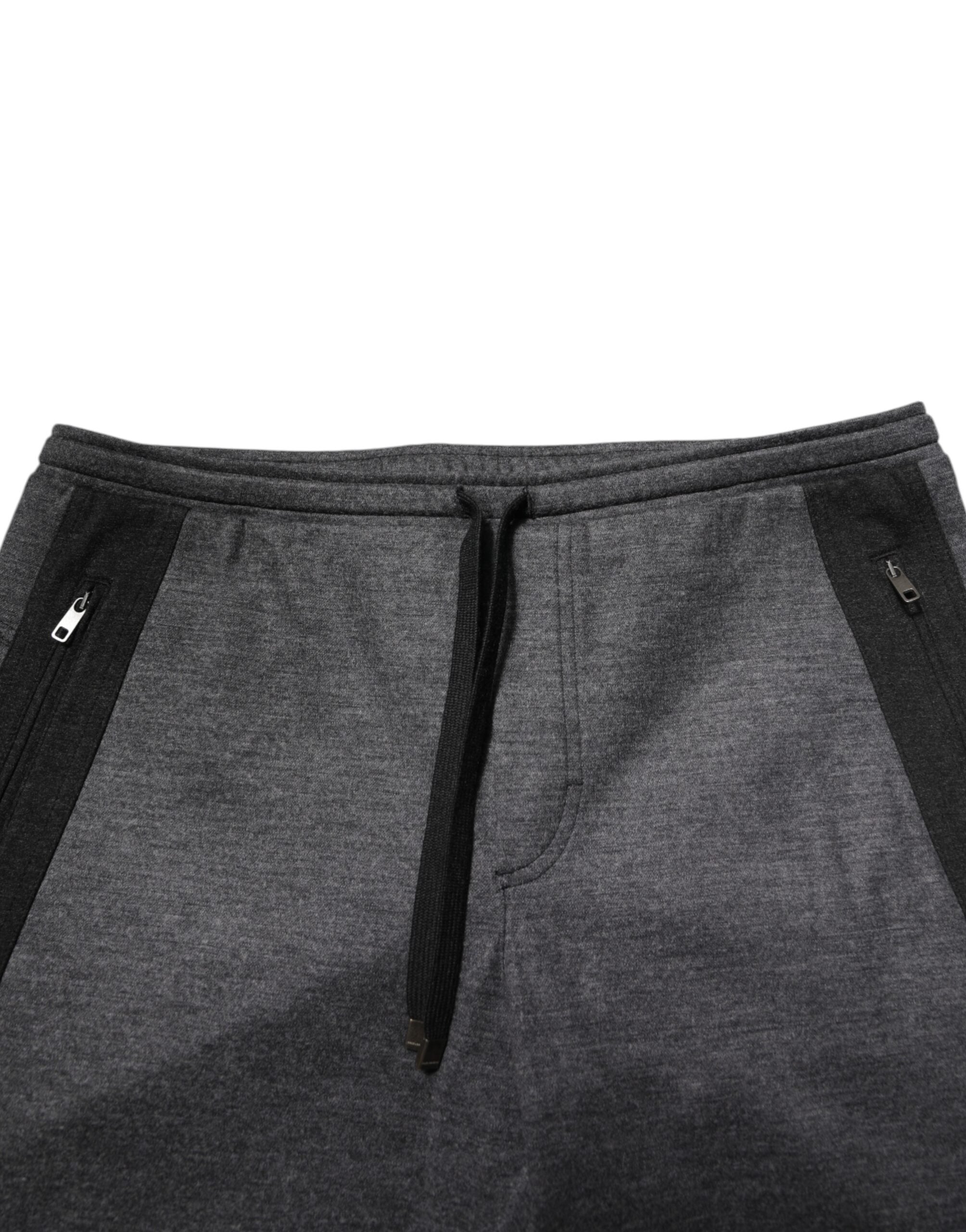 Dolce & Gabbana Graue Schwarze Wollmischung Jogger-Sweatpants Hose