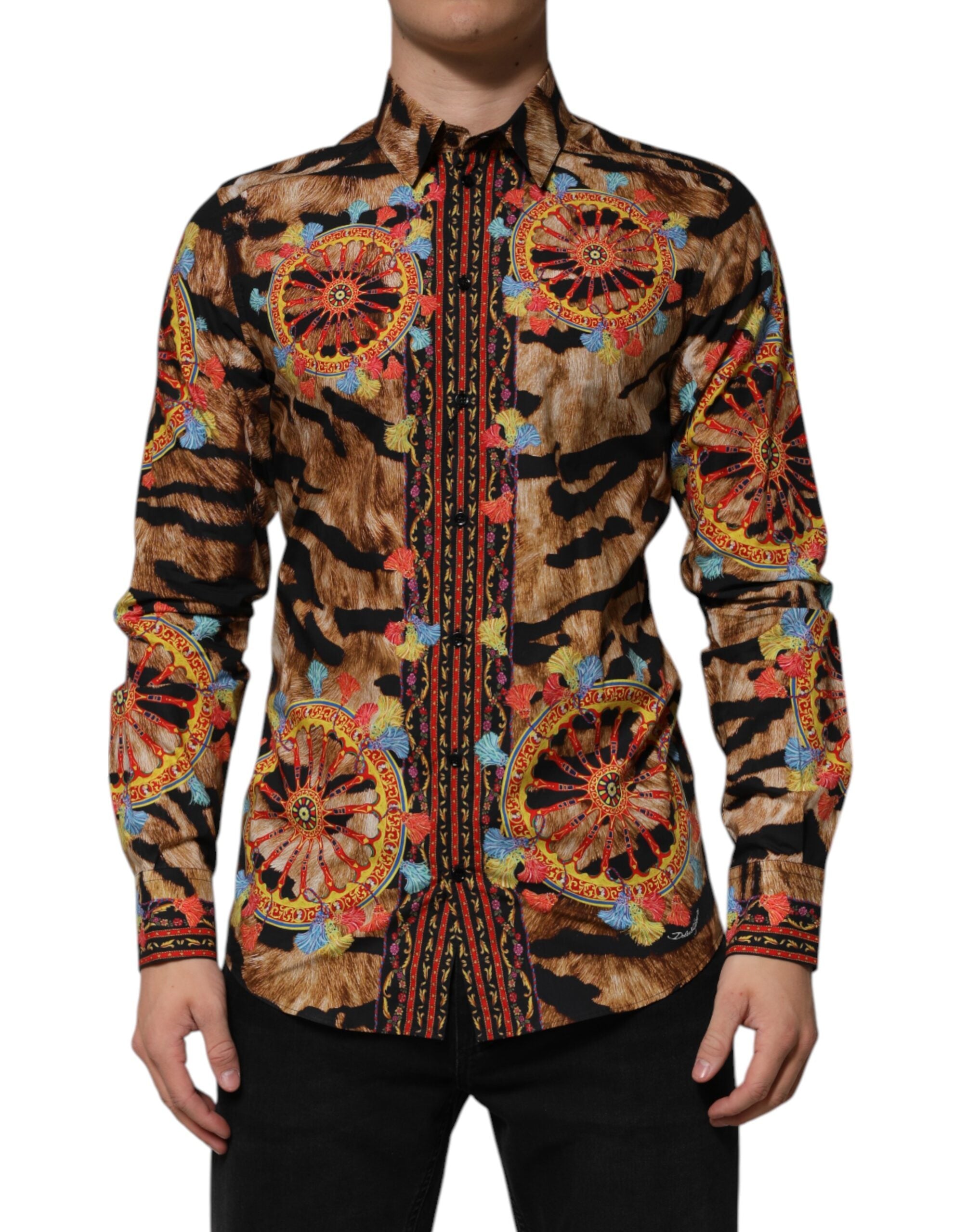 Dolce & Gabbana GOLD Cotton Tiger Carretto Langarmhemd