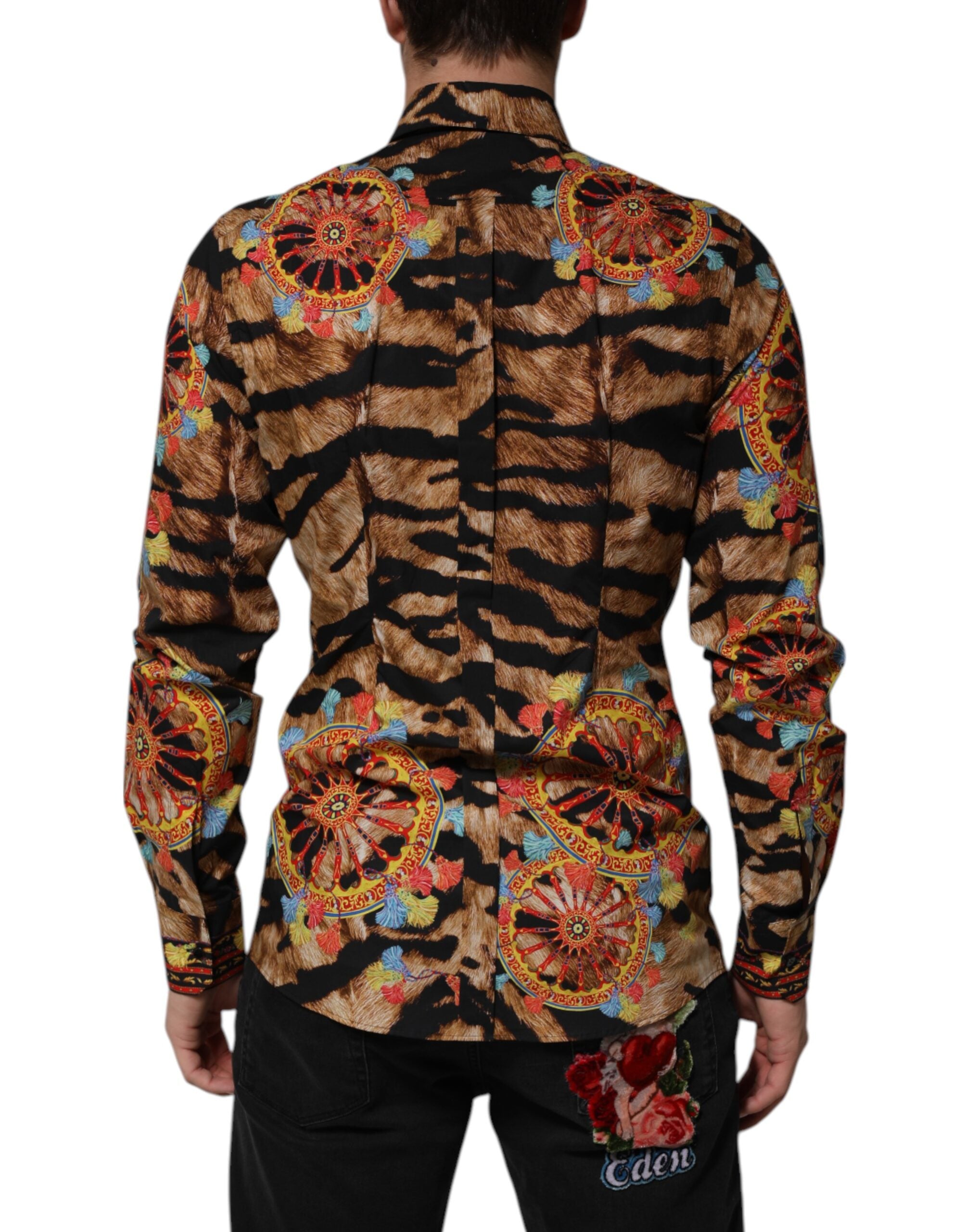 Dolce & Gabbana GOLD Cotton Tiger Carretto Langarmhemd