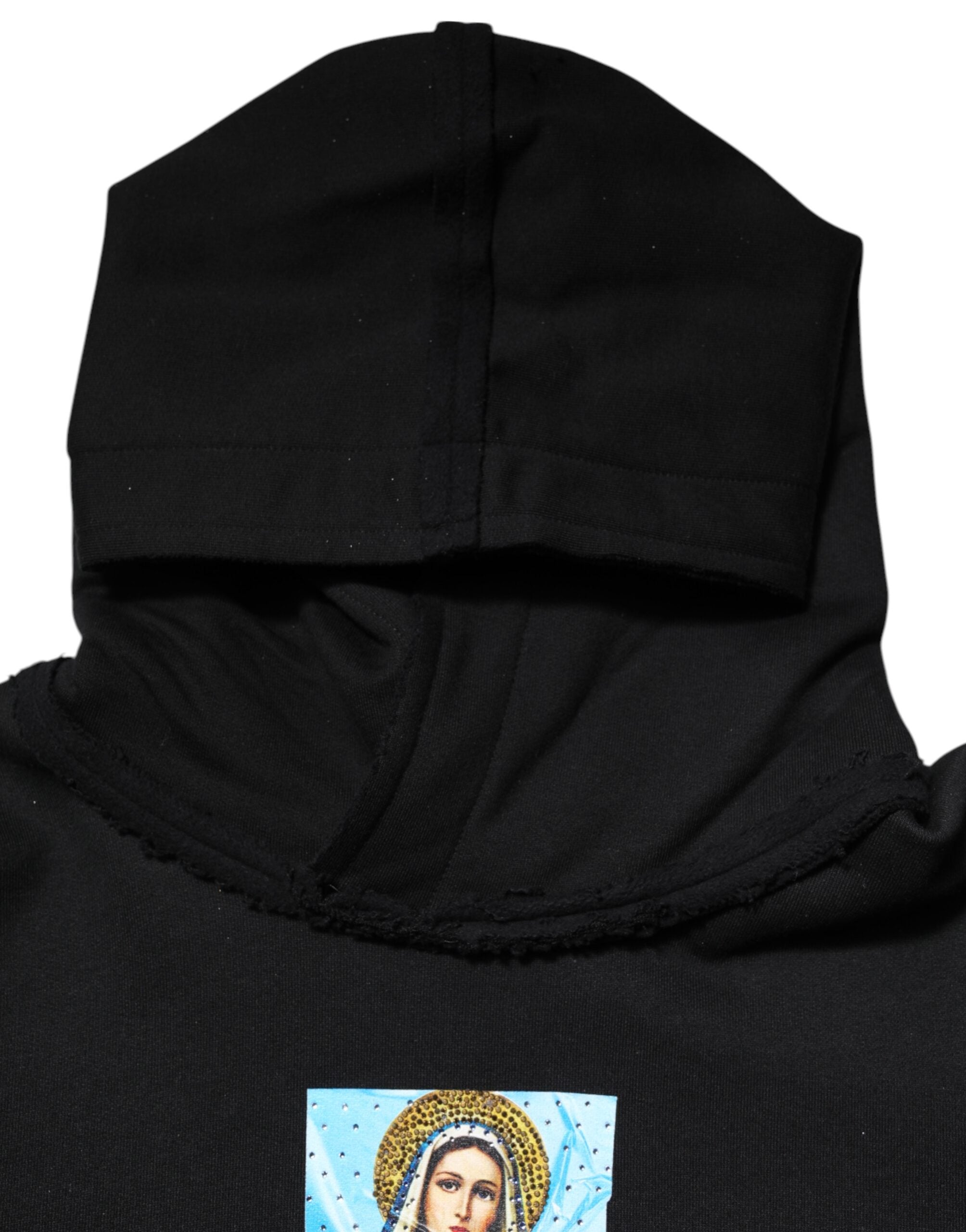 Dolce & Gabbana Schwarzer bedruckter Kapuzenpulli mit Kristallen verschönerte Jacke