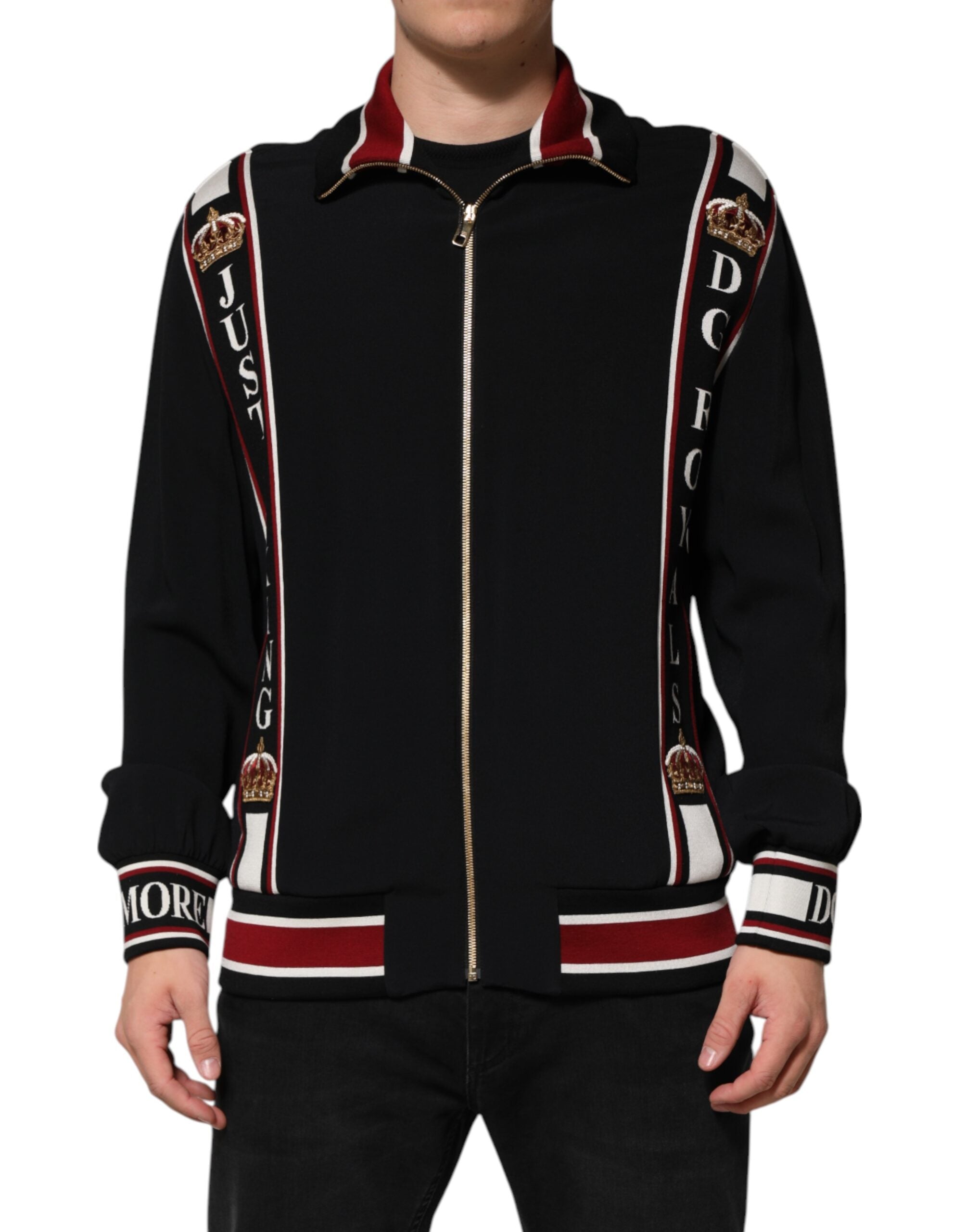 Dolce & Gabbana Schwarzes DG King Sweatshirt mit durchgehendem Reißverschluss Pullover