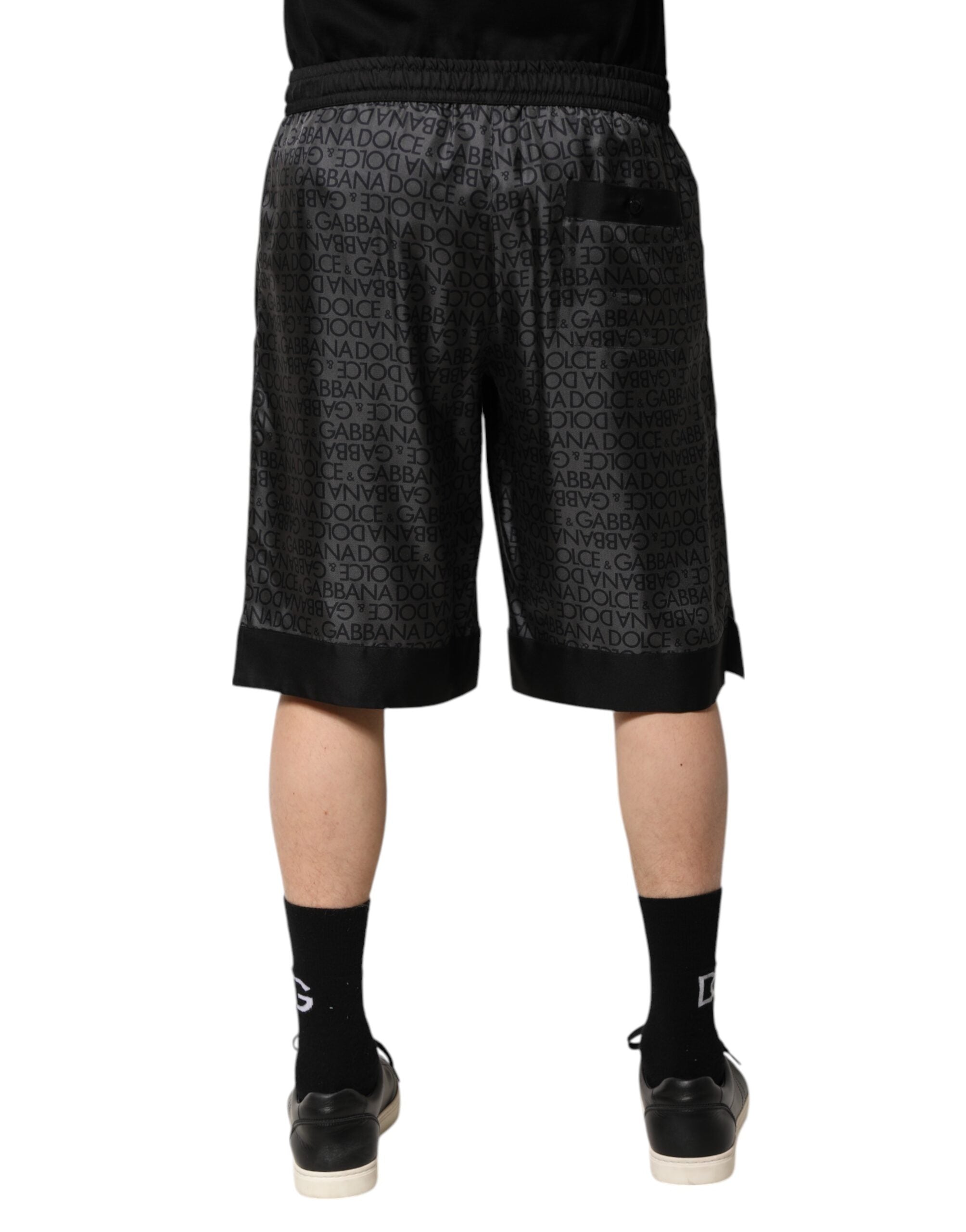 Dolce & Gabbana Graue Schwarze Seide DG Logo Herren Bermudashorts