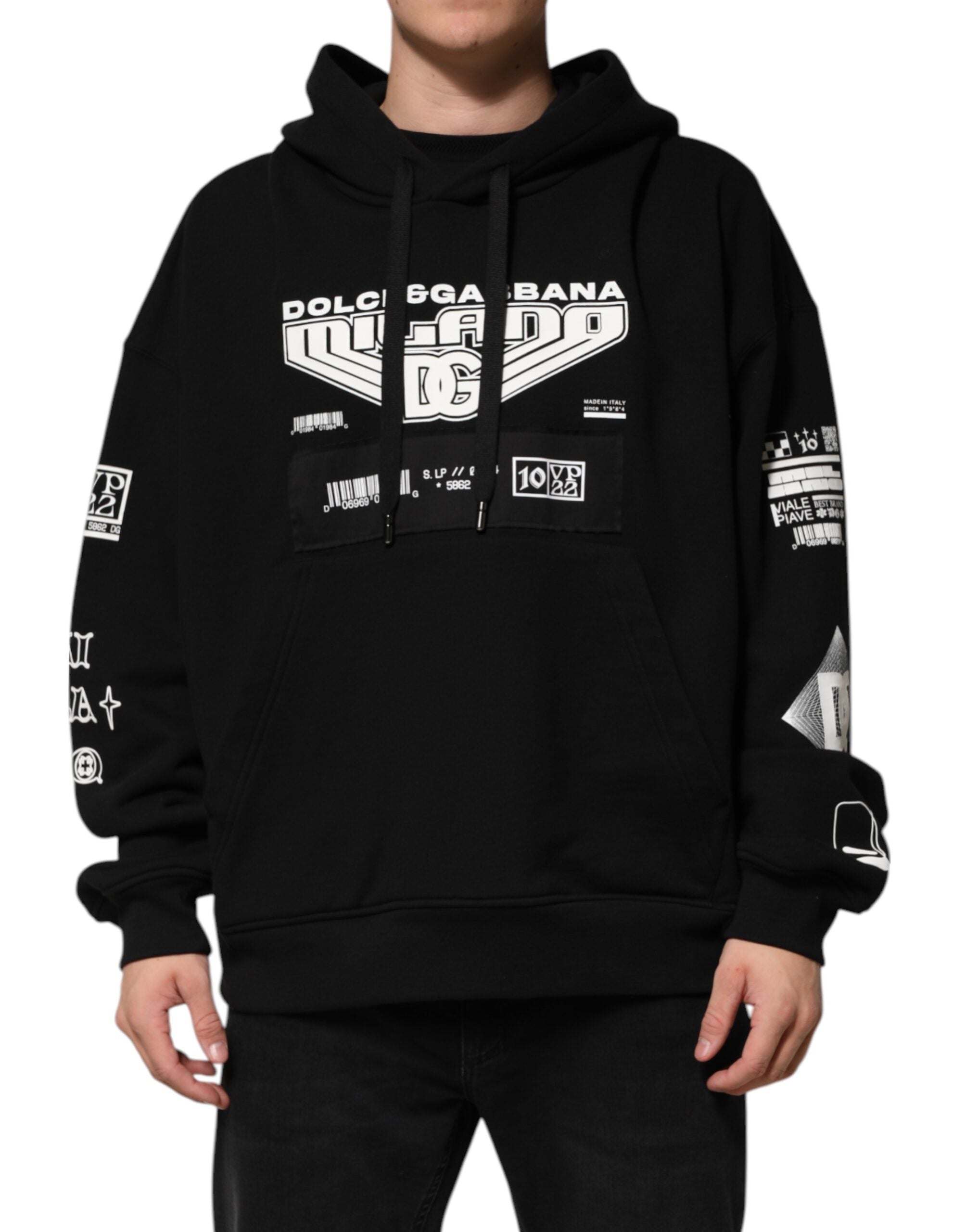 Dolce & Gabbana Schwarzer DG Milano Logo Print Kapuzenpullover aus Baumwolle