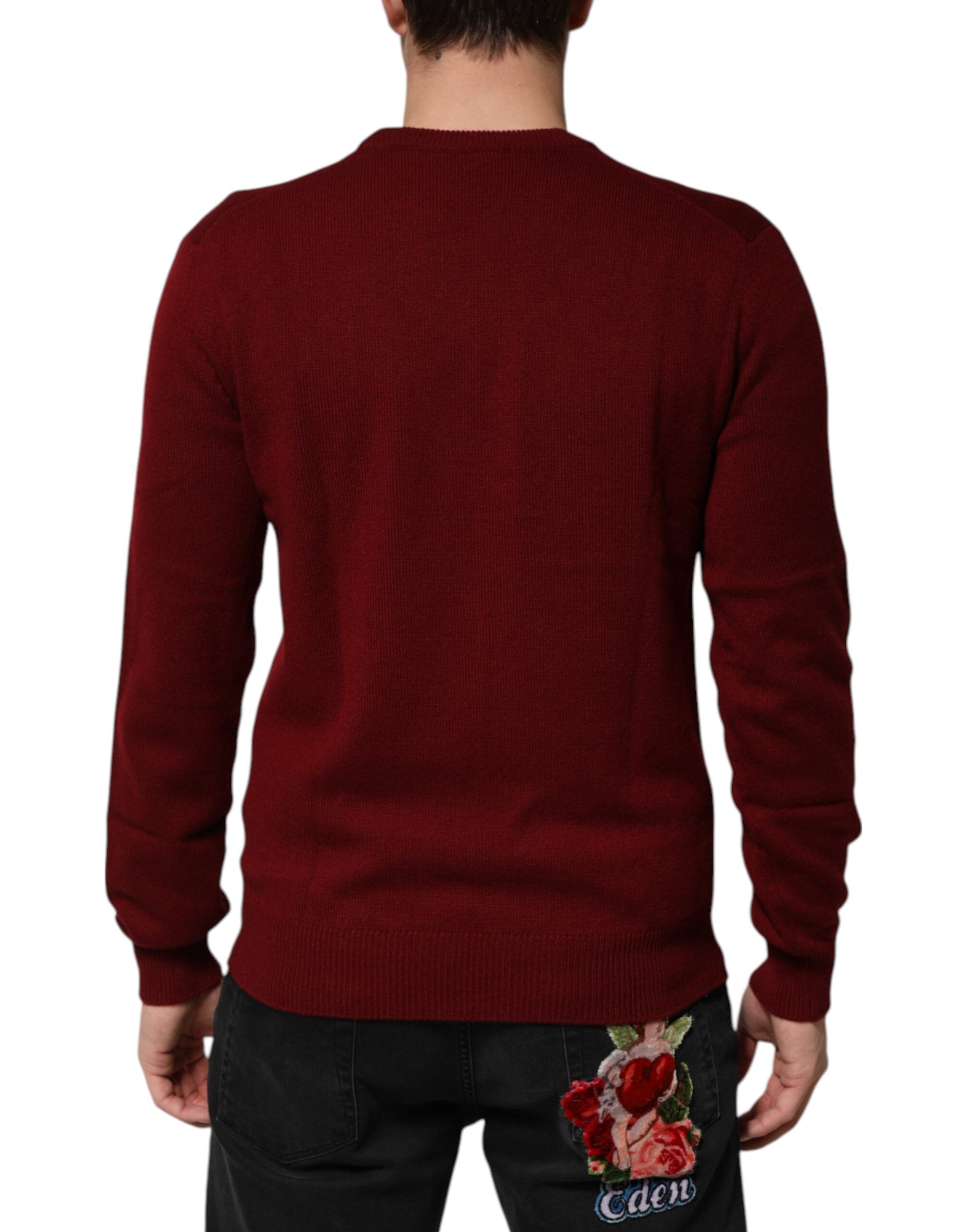 Dolce & Gabbana Burgunderfarbener Pullover aus Kaschmir mit Löwenwappen