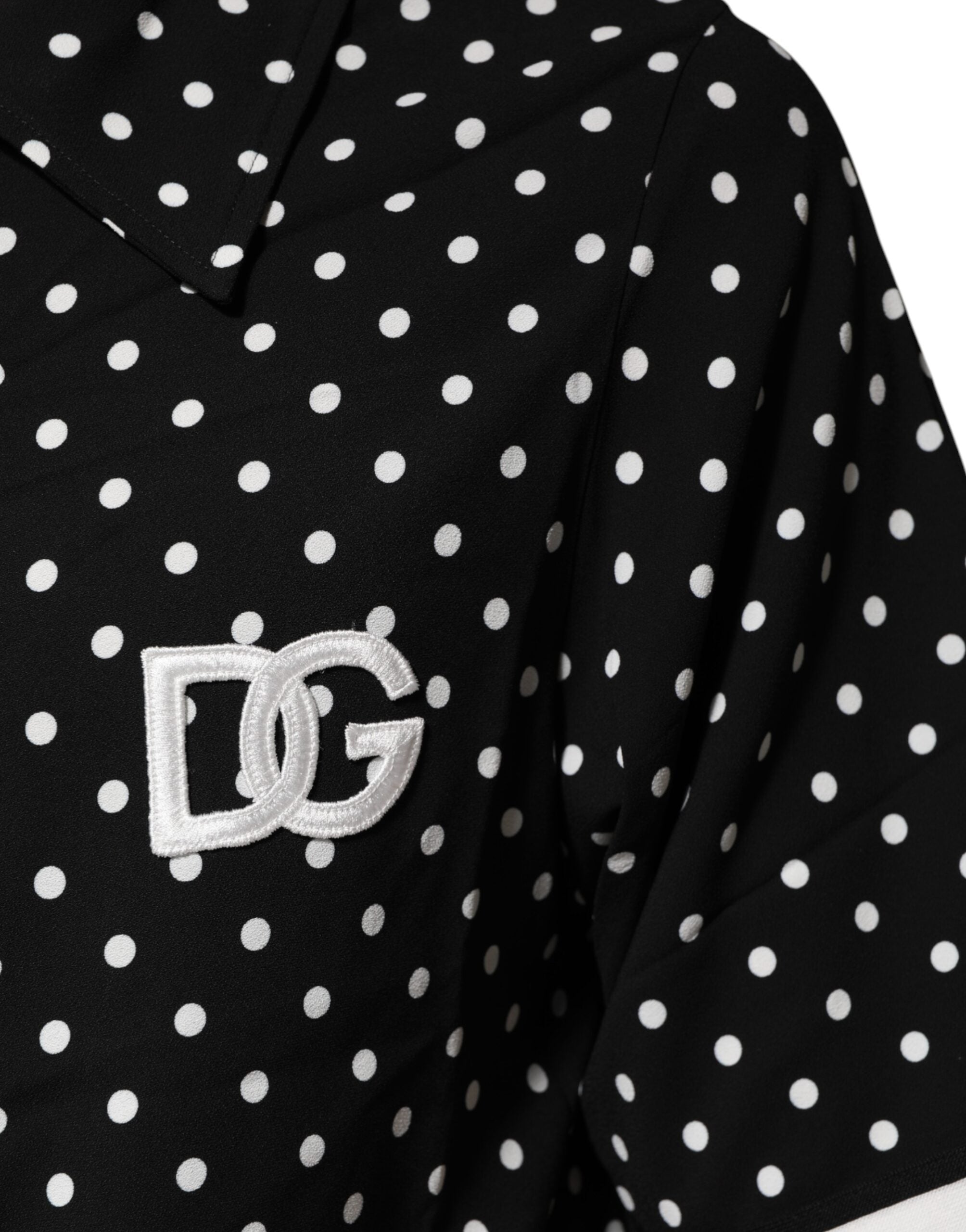 Dolce & Gabbana Schwarzes gepunktetes Polo-T-Shirt mit kurzen Ärmeln und Kragen