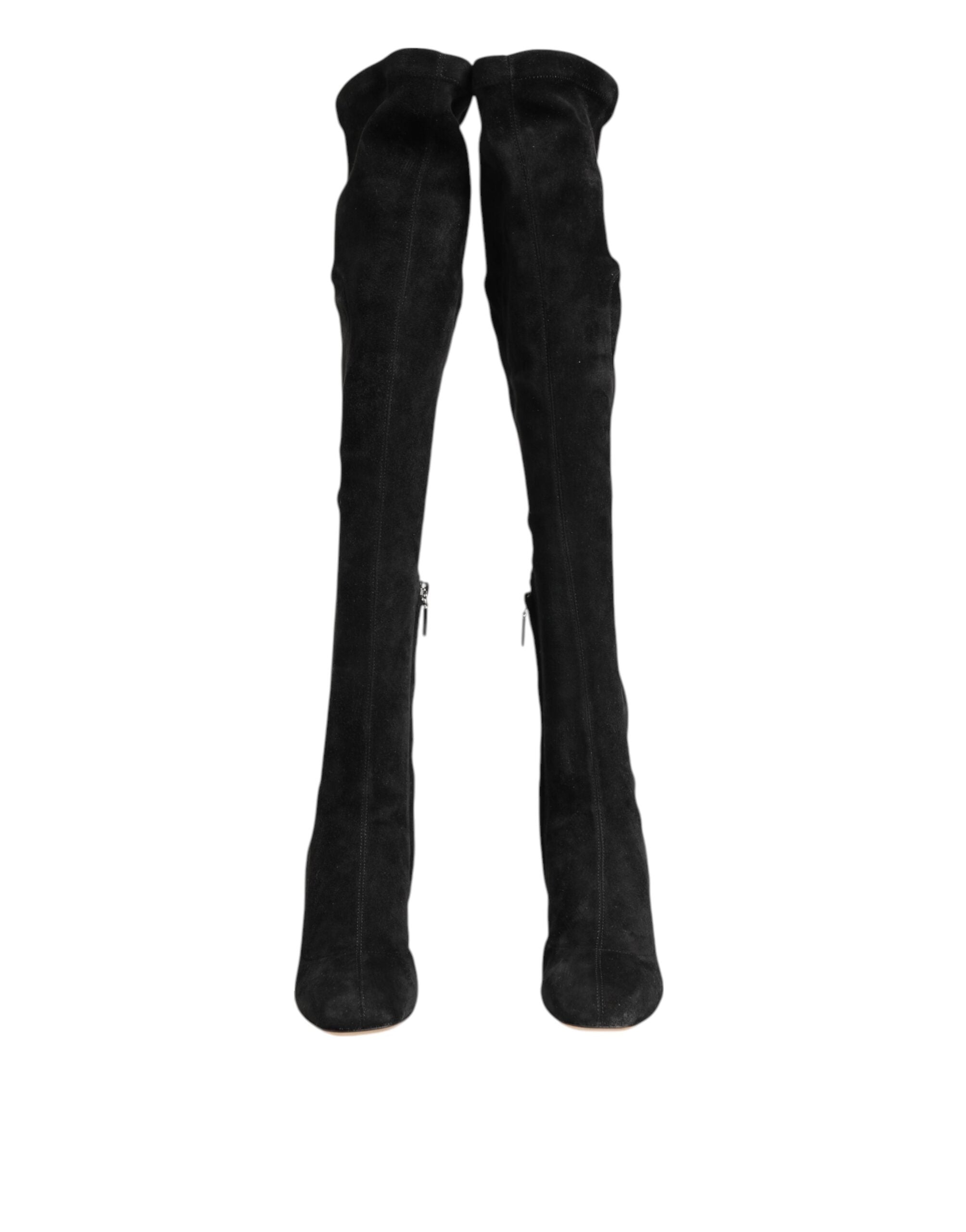 Dolce & Gabbana Schwarze kniehohe Stiefel aus Wildleder Schuhe