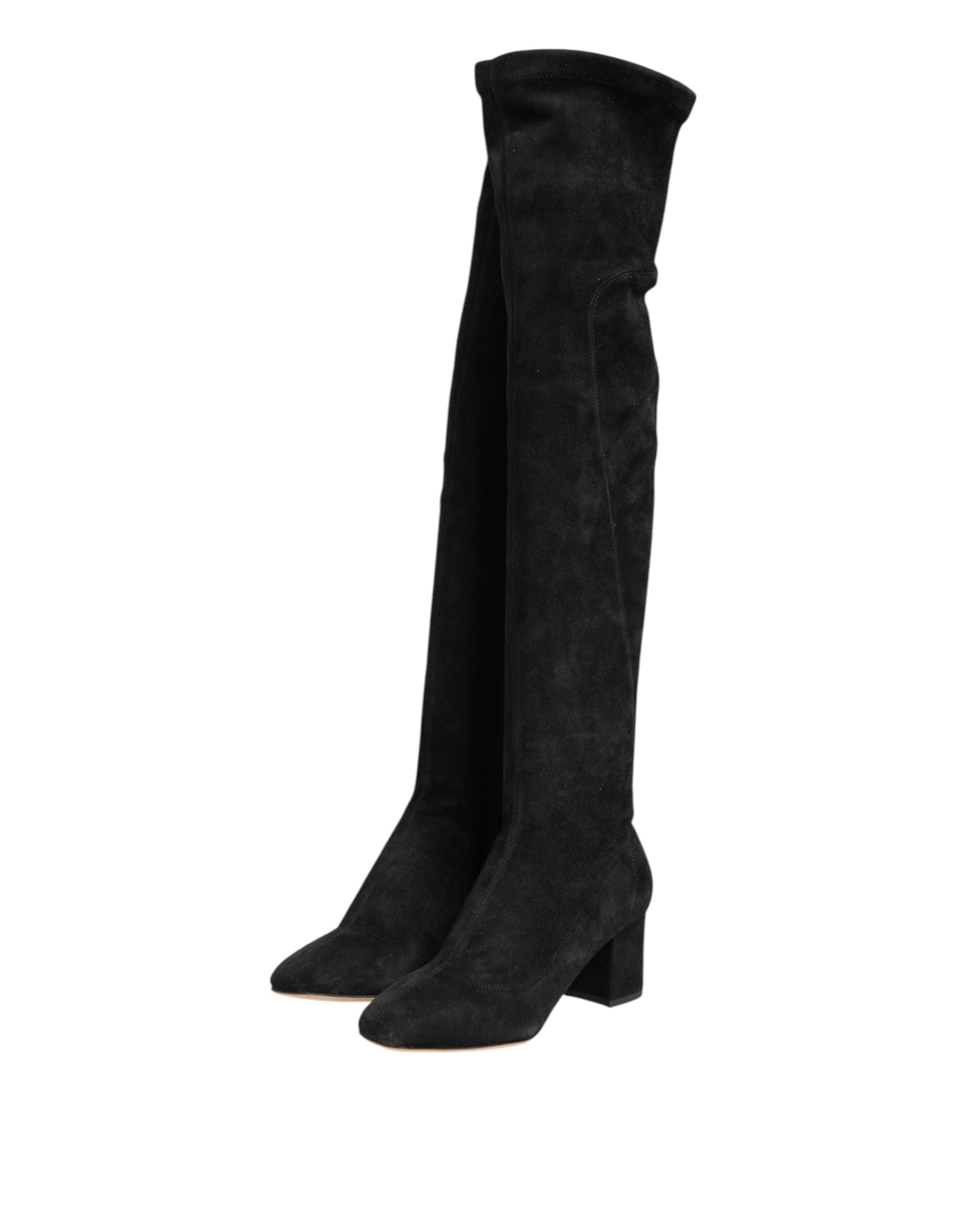 Dolce & Gabbana Schwarze kniehohe Stiefel aus Wildleder Schuhe