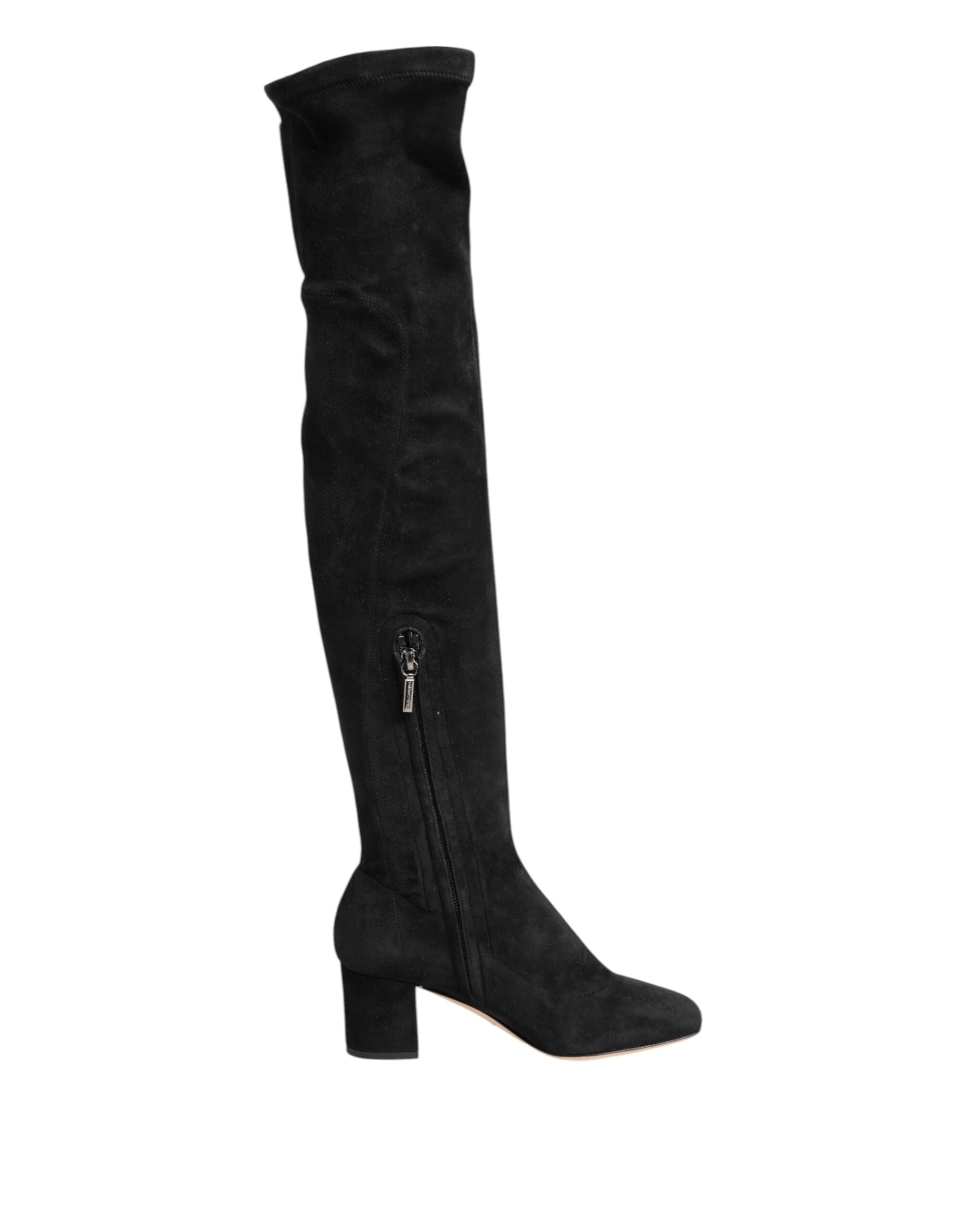 Dolce & Gabbana Schwarze kniehohe Stiefel aus Wildleder Schuhe