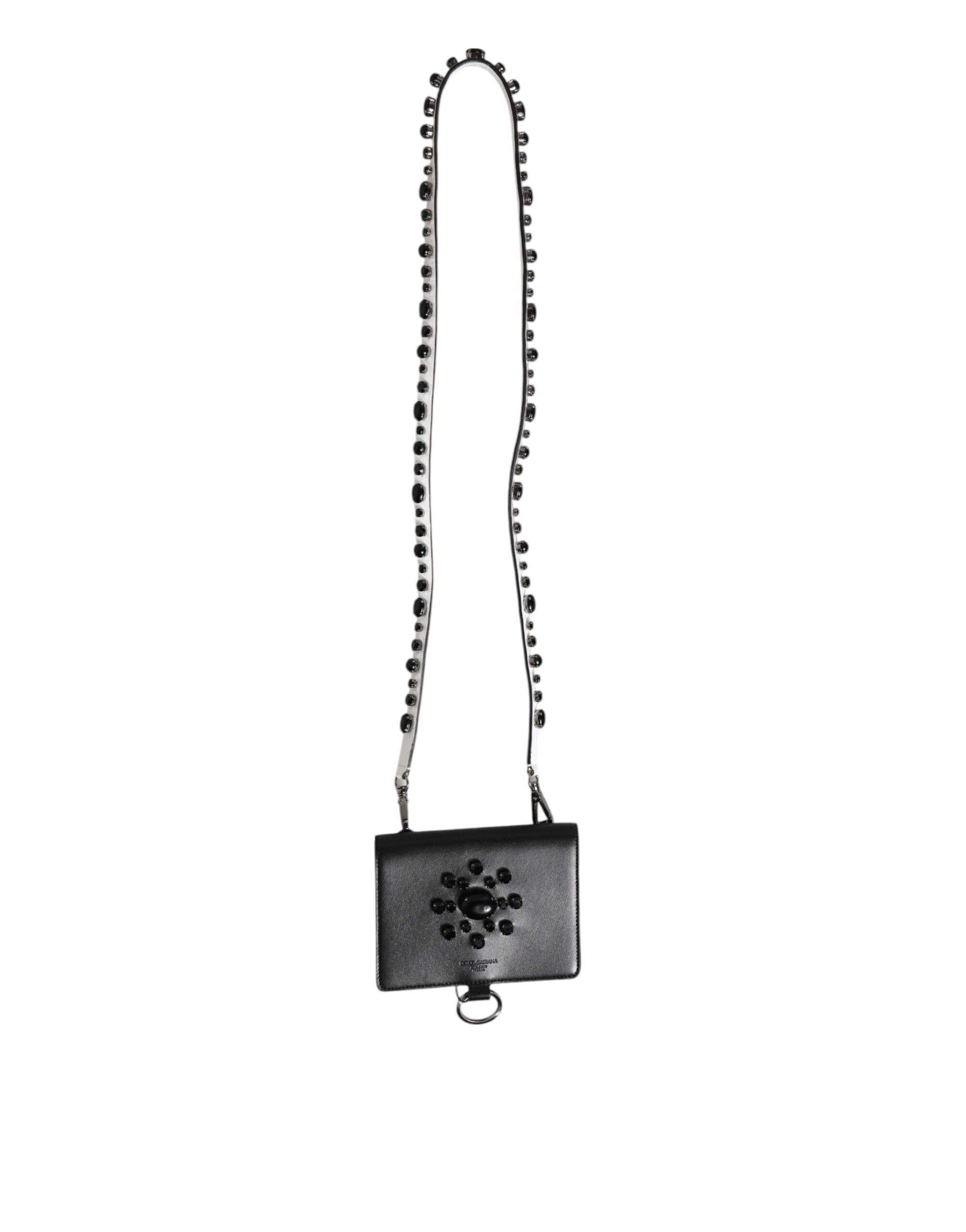 Dolce & Gabbana Schwarzes Leder Crystal verschönert Kartenhalter Brieftasche