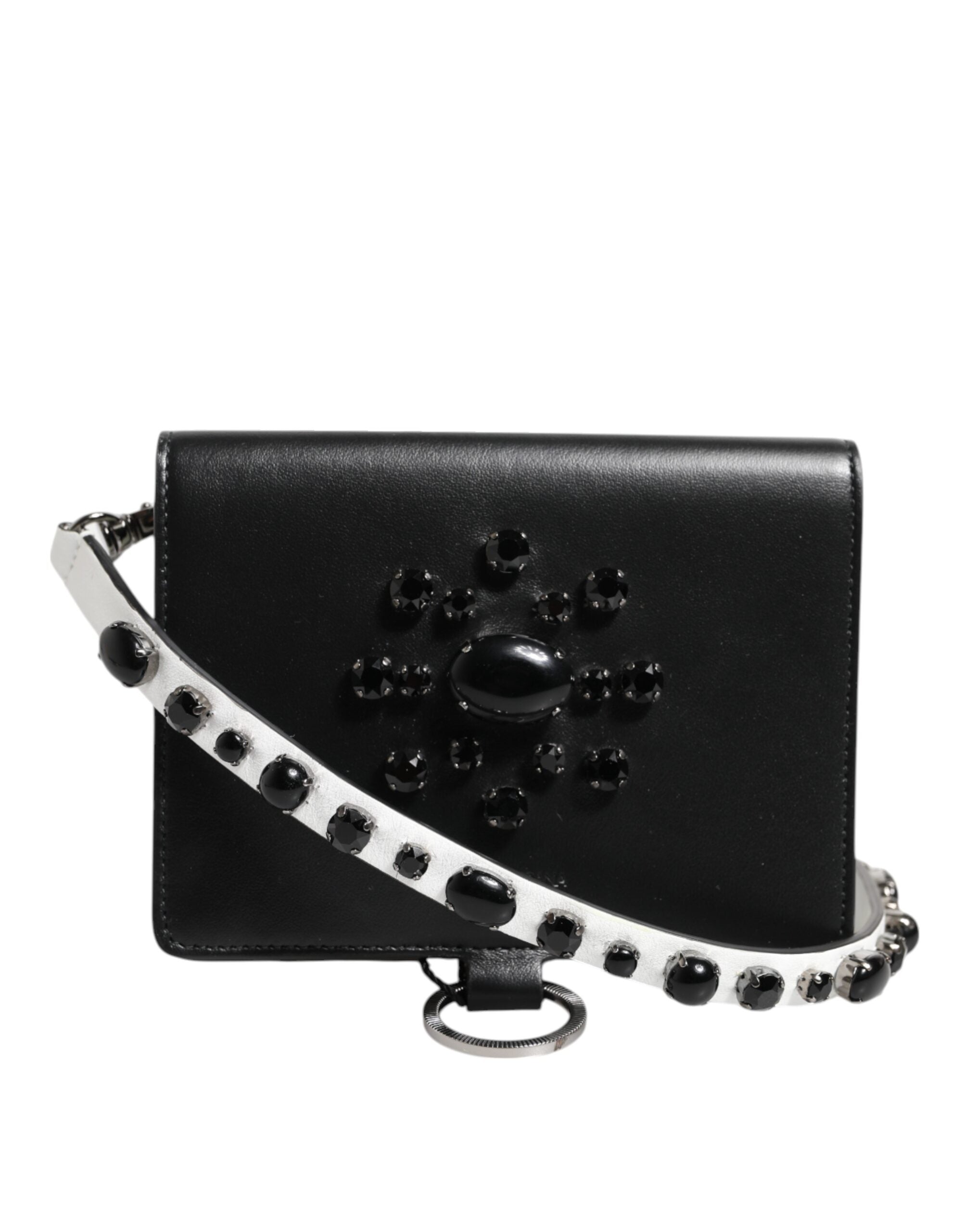 Dolce & Gabbana Schwarzes Leder Crystal verschönert Kartenhalter Brieftasche
